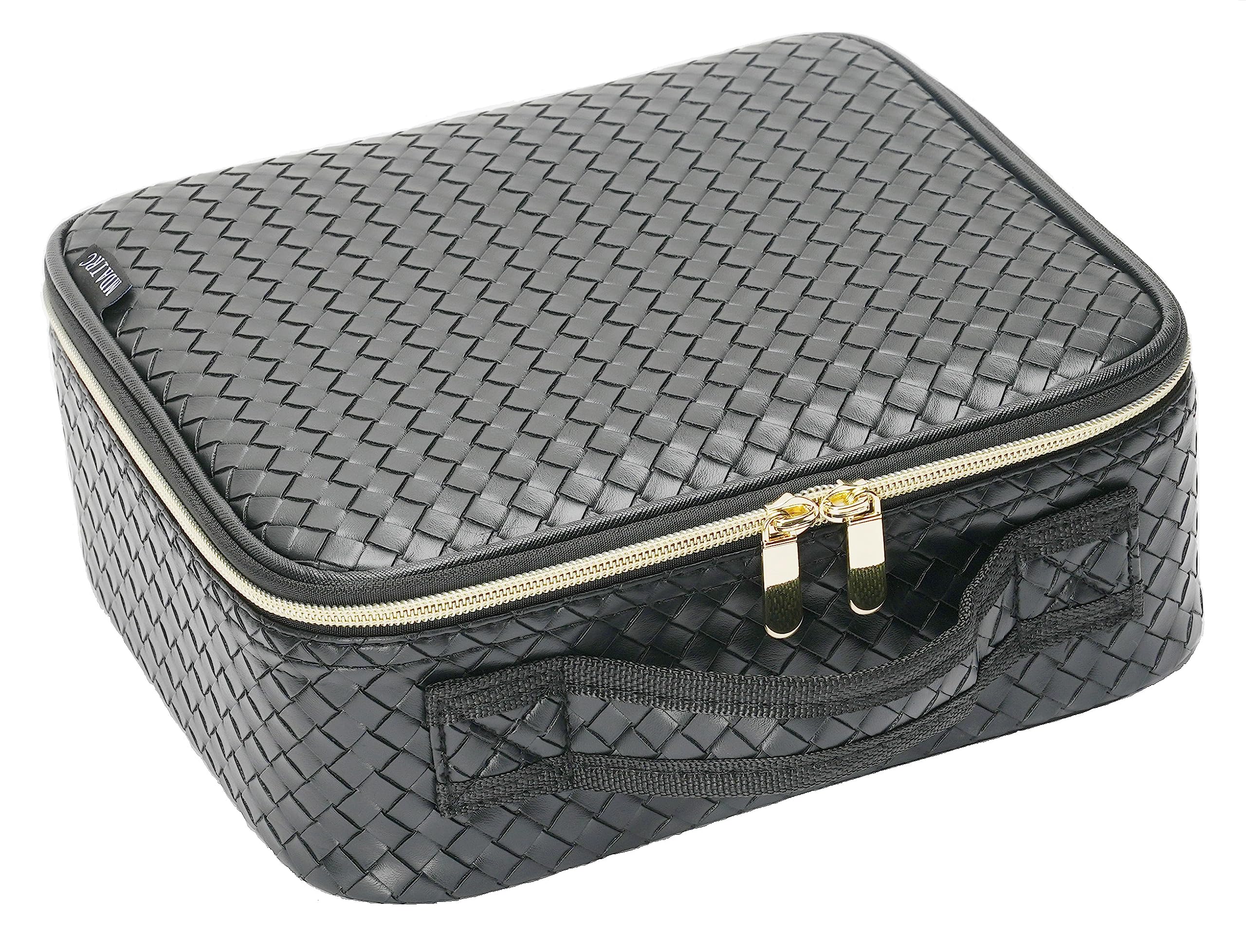 Travel Makeup Train MAKE UP Case Makeup Cosmetic Case Organizer Portable Artist Storage Bag with Adjustable Dividers for Cosmetics Makeup Brushes (COLOR BLACK)