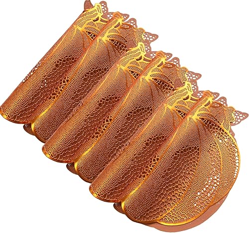 Miniatura 5 de Juego de 6 manteles individuales metálicos de vinilo prensado de 16.5 x 17 pulgadas para mesa de comedor, decoración de mesa de Halloween, calabaza