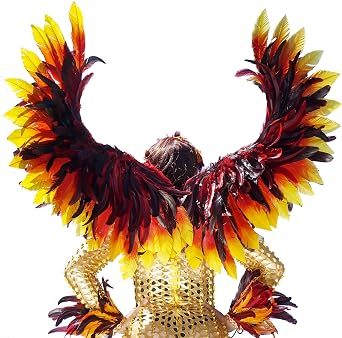 ZUCKER Phoenix Firebird Feather Wings Adjustable Cosplay Halloween Costume for Adults Accessory for Dance, Festivals, Raves