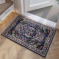Vista 34 de Rugcomf Alfombra de pasillo lavable para cocina 2'6''x8' Alfombra de pasillo para entrada interior floral antideslizante alfombra suave para Azul