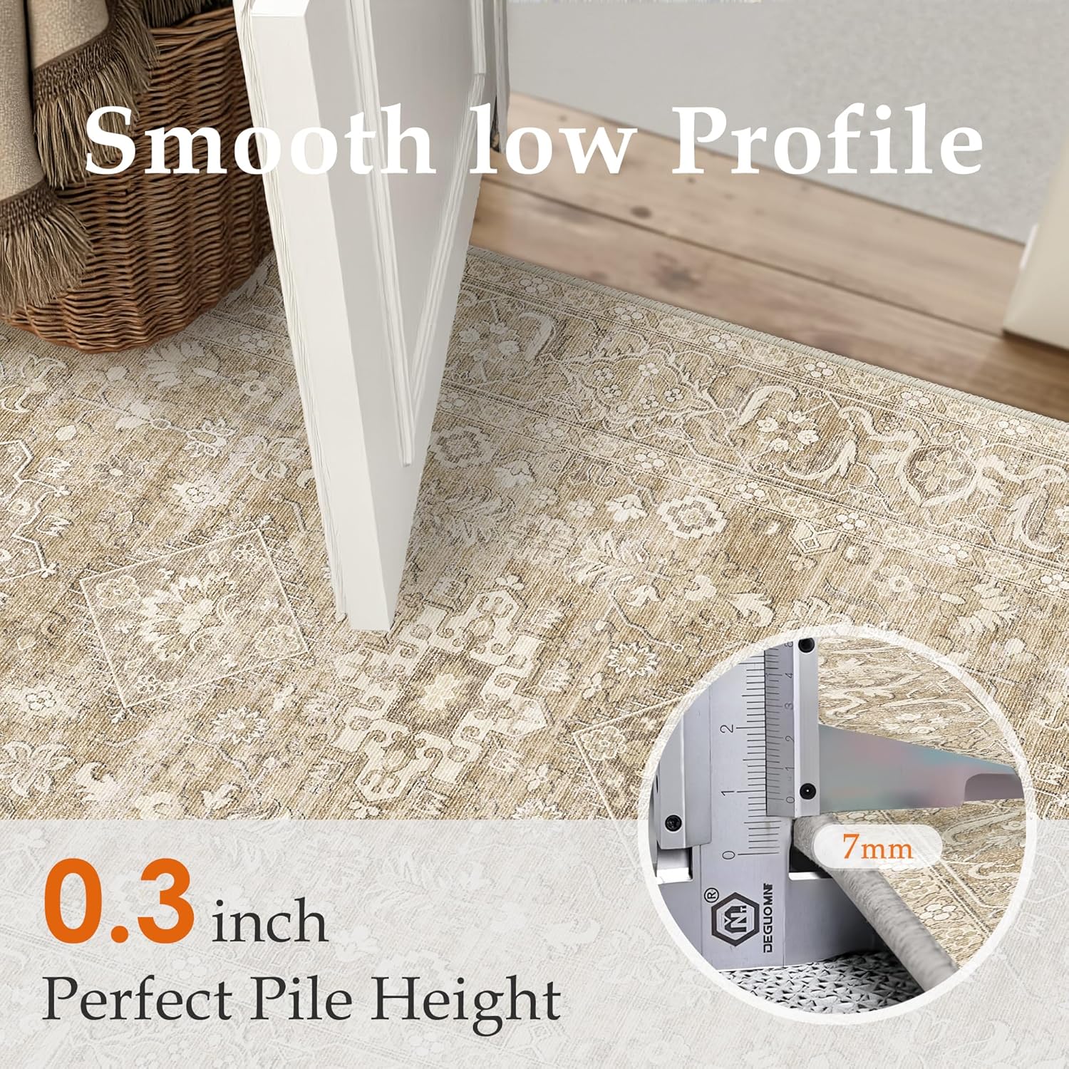 2x6 Washable Runner Rug for Hallway Kitchen Vintage Beige Non Slip Low Pile Carpet Traditional Retro Soft Throw Rug for Bathroom Bedroom Entryway Indoor Entrance