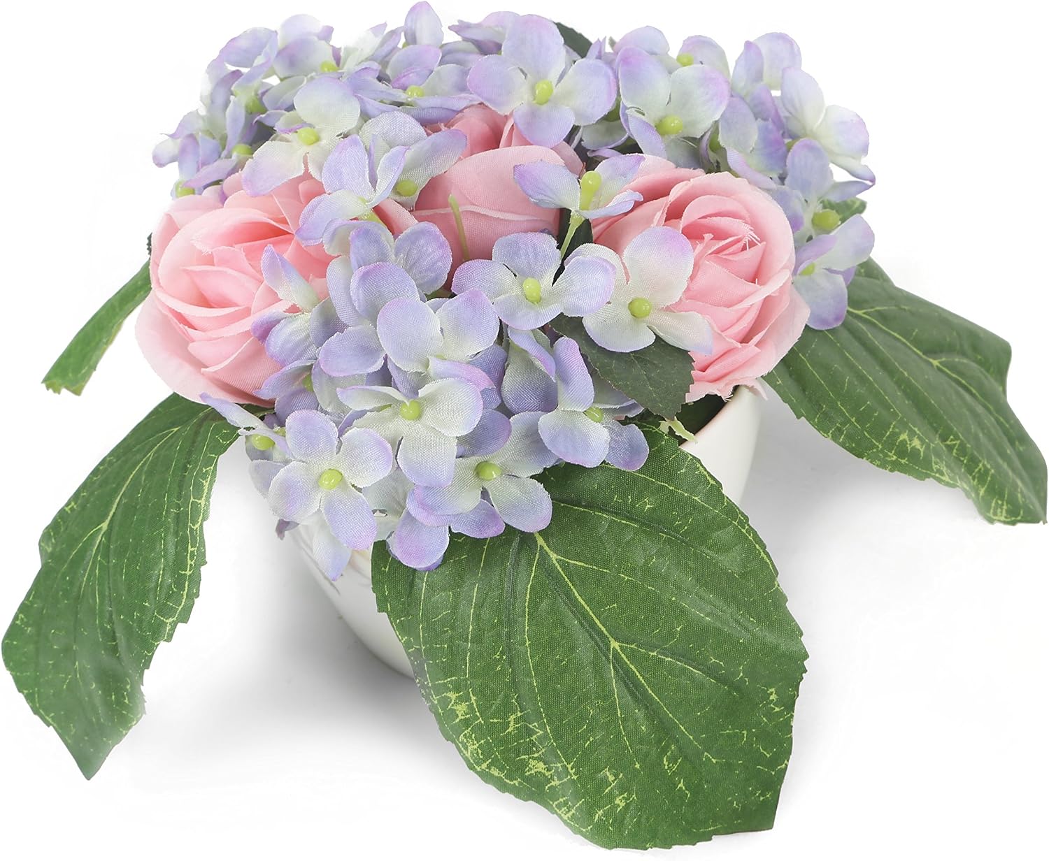 Floral Elegance Artificial 13cm Pink Rose and Blue Hydrangea Display, Multicolor - Image 4