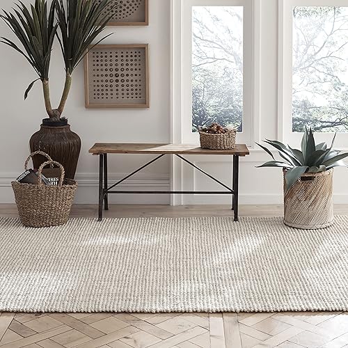 Miniatura 8 de Fab Habitat Alfombras de cáñamo y lana, hechas a mano, suaves al tacto natural bajo los pies, duradera, tejido texturizado, alfombra para uso en