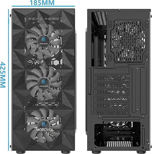 Miniatura 6 de Carcasa para PC con 4 ventiladores RGB preinstalados, carcasa de computadora ATX para juegos con malla frontal en forma de diamante y panel lateral