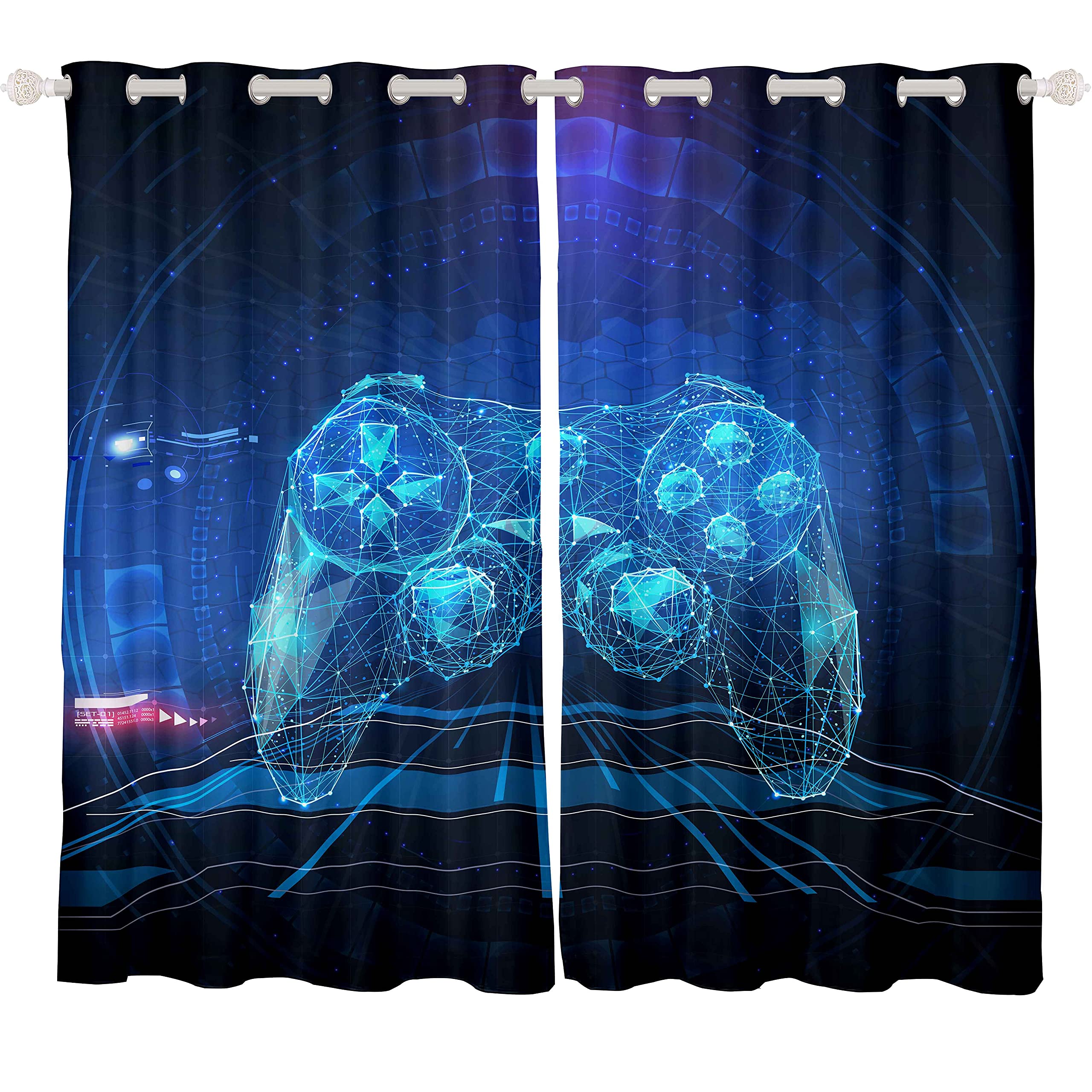 Tende per finestre a tema gioco moderno per adolescenti, videogiochi, console gamepad, design fantascienza, decorazione per camera da letto o soggiorno, 168 x 183 cm