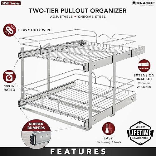 Miniatura 3 de Rev-A-Shelf Organizador extraíble de 2 niveles para debajo del fregadero, 21 x 22 pulgadas, organizador de ollas y sartenes de alambre de acero,