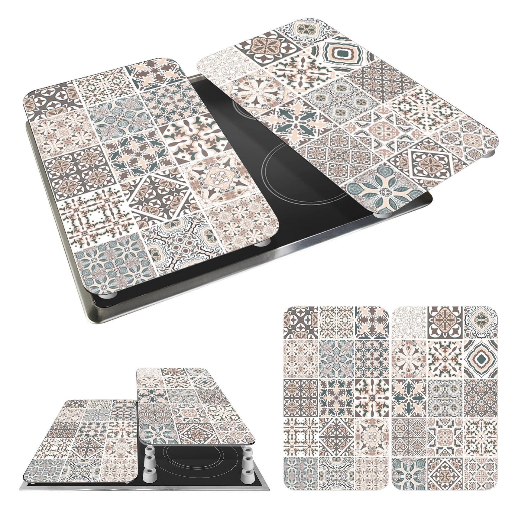 WENKO Plaque de Recouvrement Universelle Mod. Carreau, réglable en Hauteur pour Tout Type de cuisinière, Planche à découper et Protection Anti-éclaboussures, Verre, 30 x 52 cm, 2 pièces