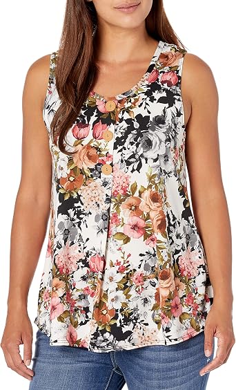 Star Vixen Womens Sleeveless Pleated Detail Tank Top