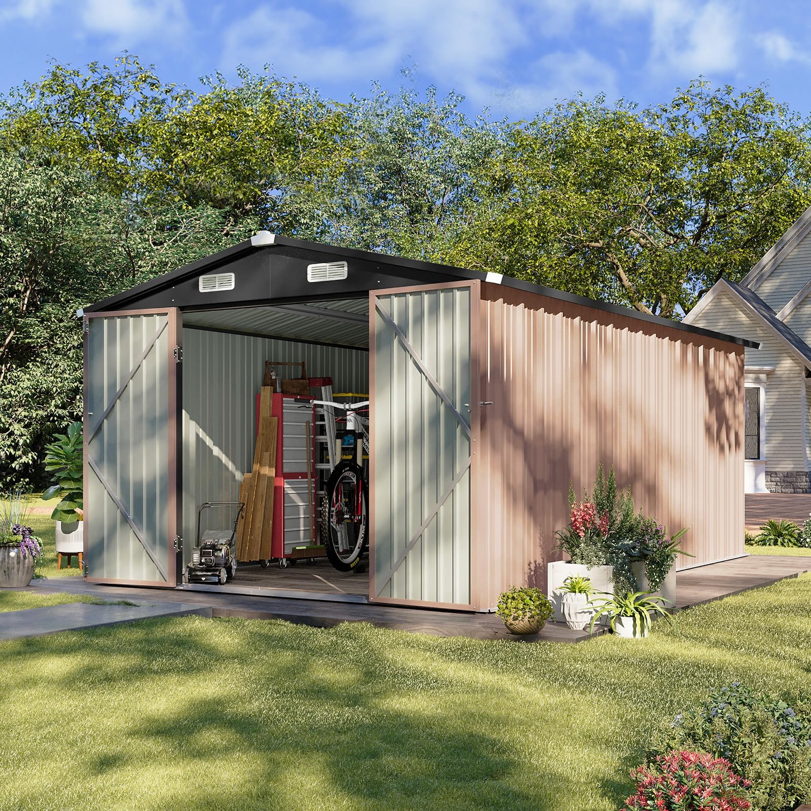 Amazon.com : Aoxun 8x12 FT Outdoor Storage Shed Large Shed Steel