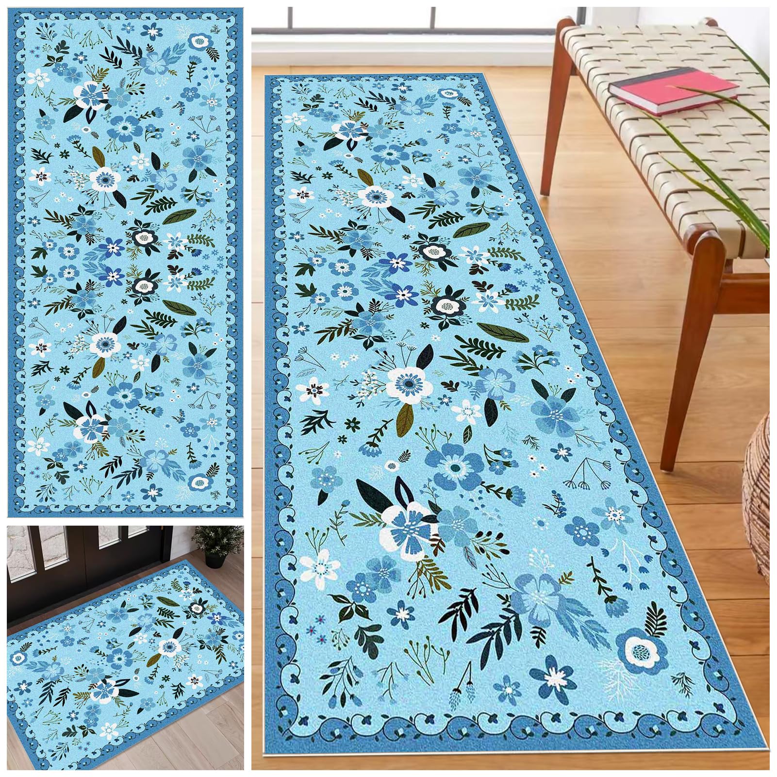 Laegnfho Long Runner Rug for Hallway Washable Carpet Runner Rug for Kitchen Non Slip Stair Area Rug 90 x 100 cm Very Long Hallway Hall Runner Narrow Rugs Kitchen Runners Heavy Hall Runner Door Mat โ image 1