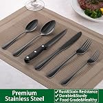 24-Piece Black Silverware Set with Steak Knives, Black Flatware Set for 4, Food-Grade Stainless Steel Tableware Cutlery Set, Mirror Finished Knife Spoon and Fork Sets for Home Restaurant