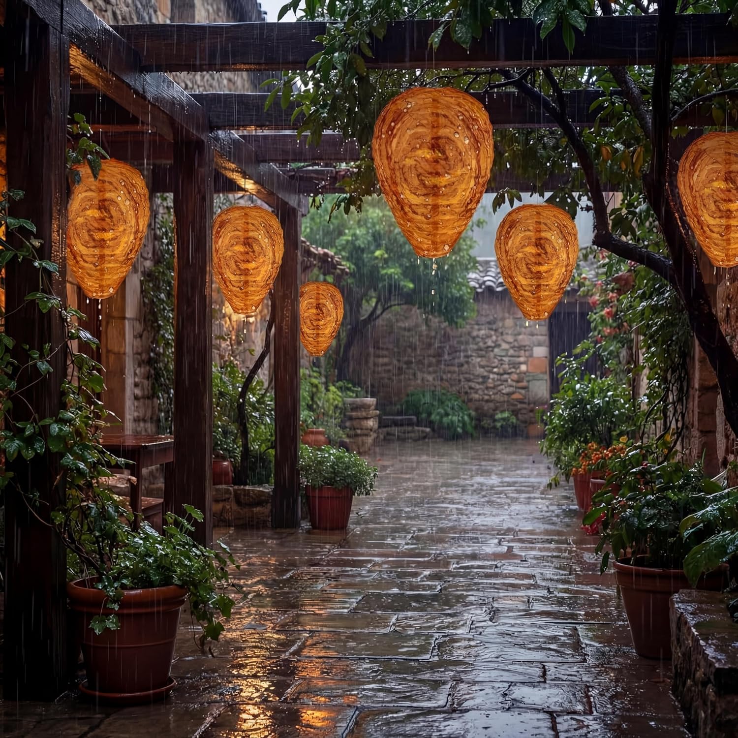 Honoson 12 Pieces Waterproof Hanging Lantern for Home Garden Yard Outdoors (Orange)