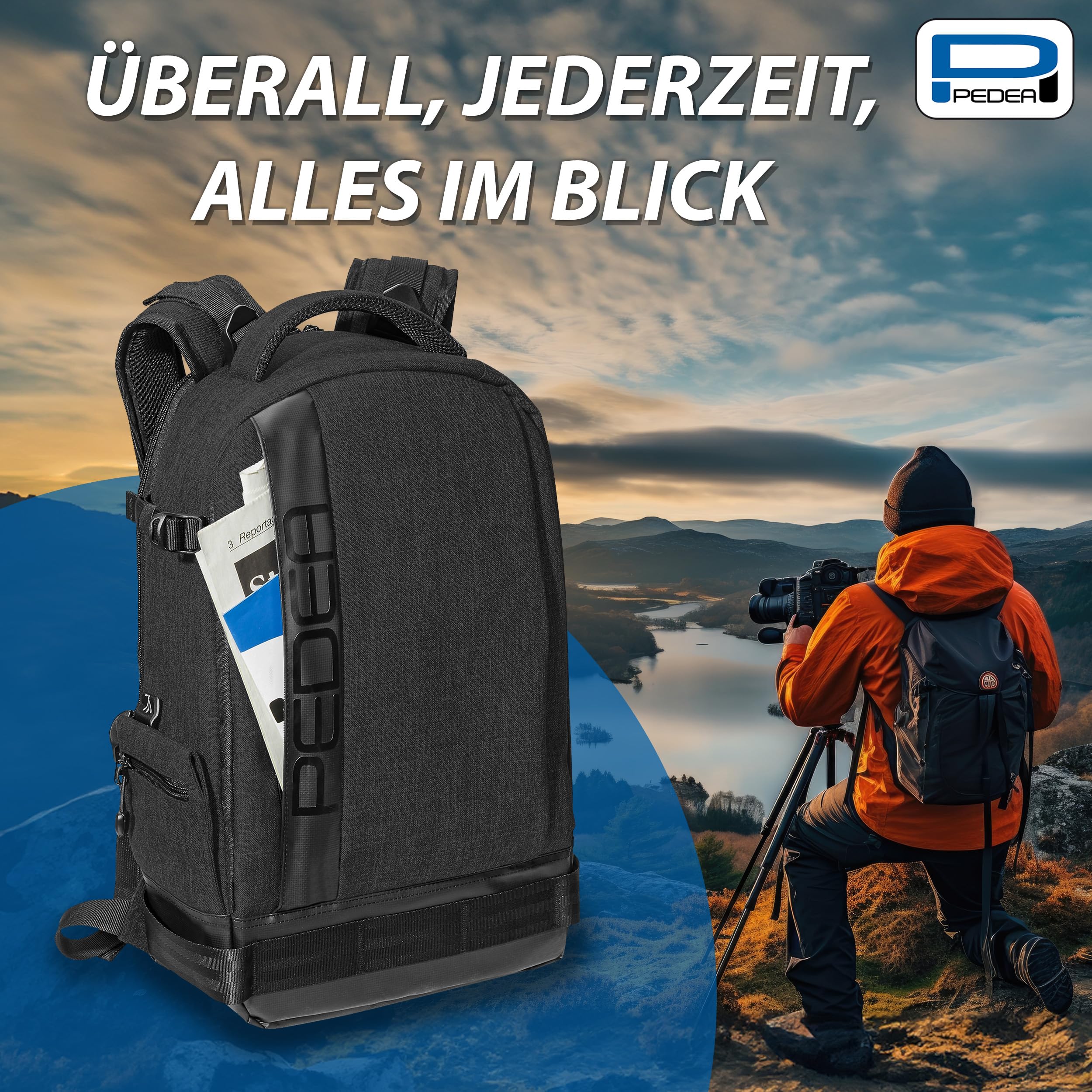 Pedea DSLR-Kamerarucksack Fashion Fotorucksack für Spiegelreflexkameras mit wasserdichtem Regenschutz und Variabler Inneneinteilung (Rucksack, schwarz)