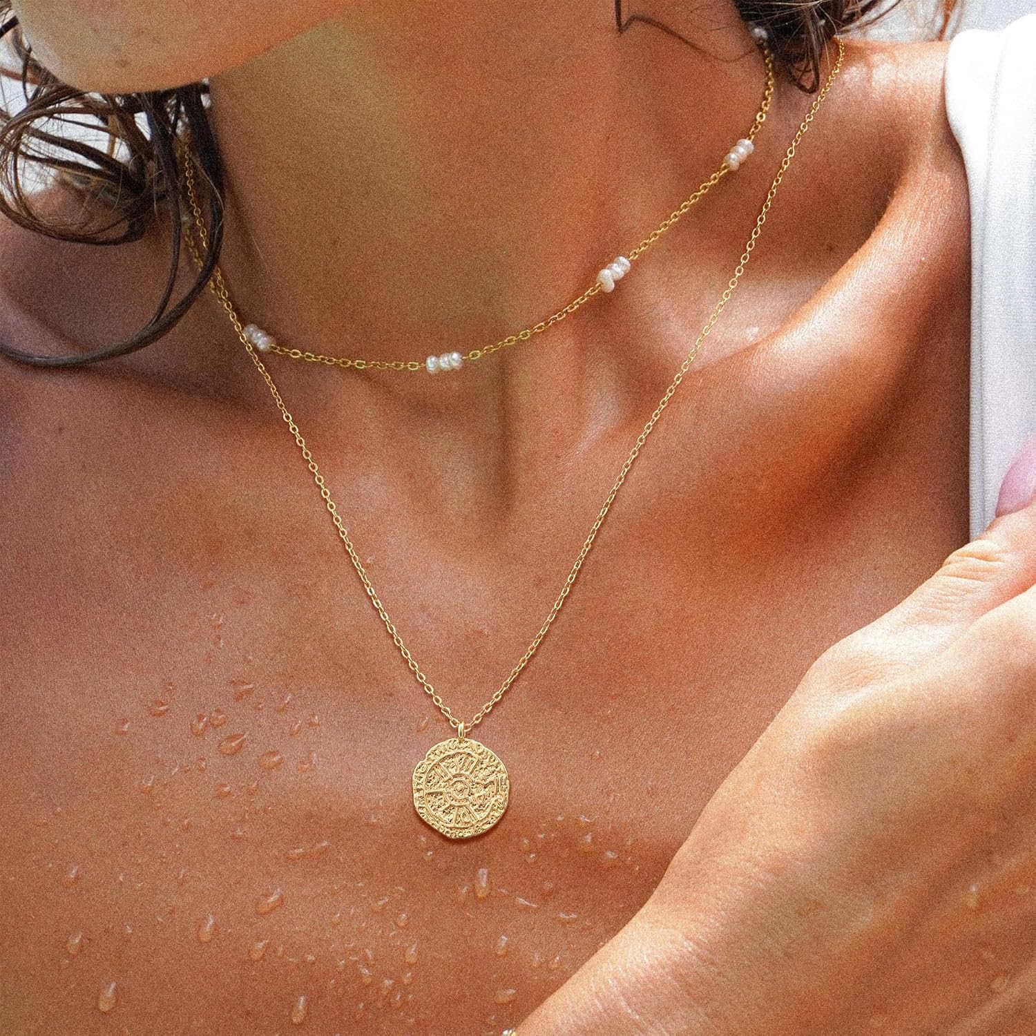 Fettero Gold Necklace for Women 14K Gold Plated Boho Beach Neckalce Charm Starfish Seahorse Conch Ocean Pendant Necklace Adjustable Chain Necklace Beach Jewelry for Women Gift - Image 7