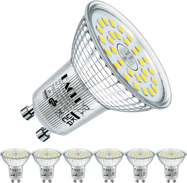 EACLL GU10 LED Bulb Cool White 6W Equivalent 100W Halogen, 6-Pack, 745 Lumens 6000K, AC 230V No Flicker Spotlight, Wide Beam 120° Spot, Non-Dimmable Reflector Lamp