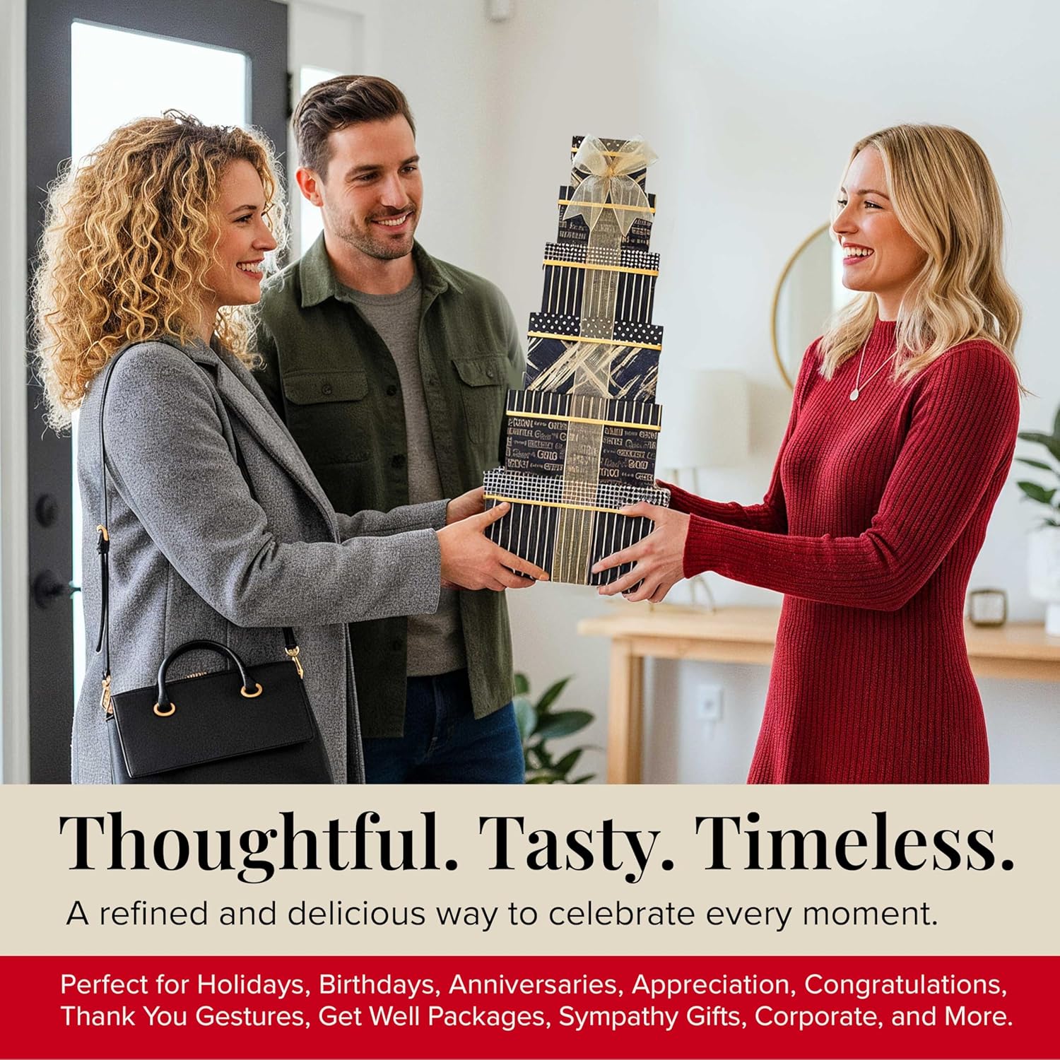 Broadway Basketeers Gourmet Food Gift Basket 6 Box Tower for Birthdays – Curated Snack Box, Sweet and Savory Treats for Parties, Best Wishes, Birthday Presents for Women, Men, Mom, Dad, Her, Him,