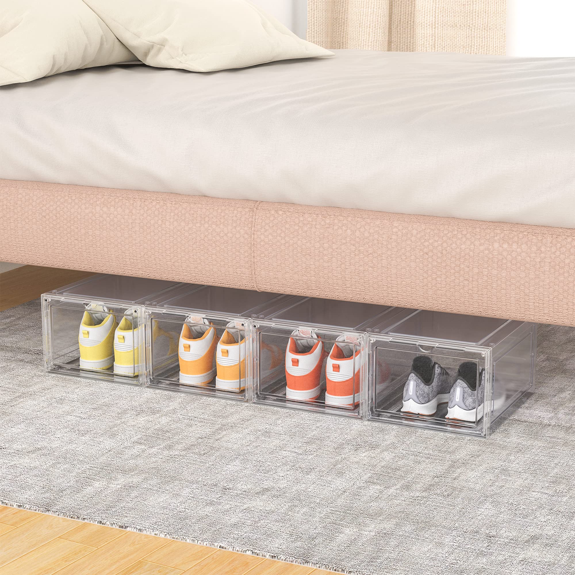 Shoe Storage, 6 Pack Shoe Organizer Clear Hard Plastic Shoe Box, Shoe