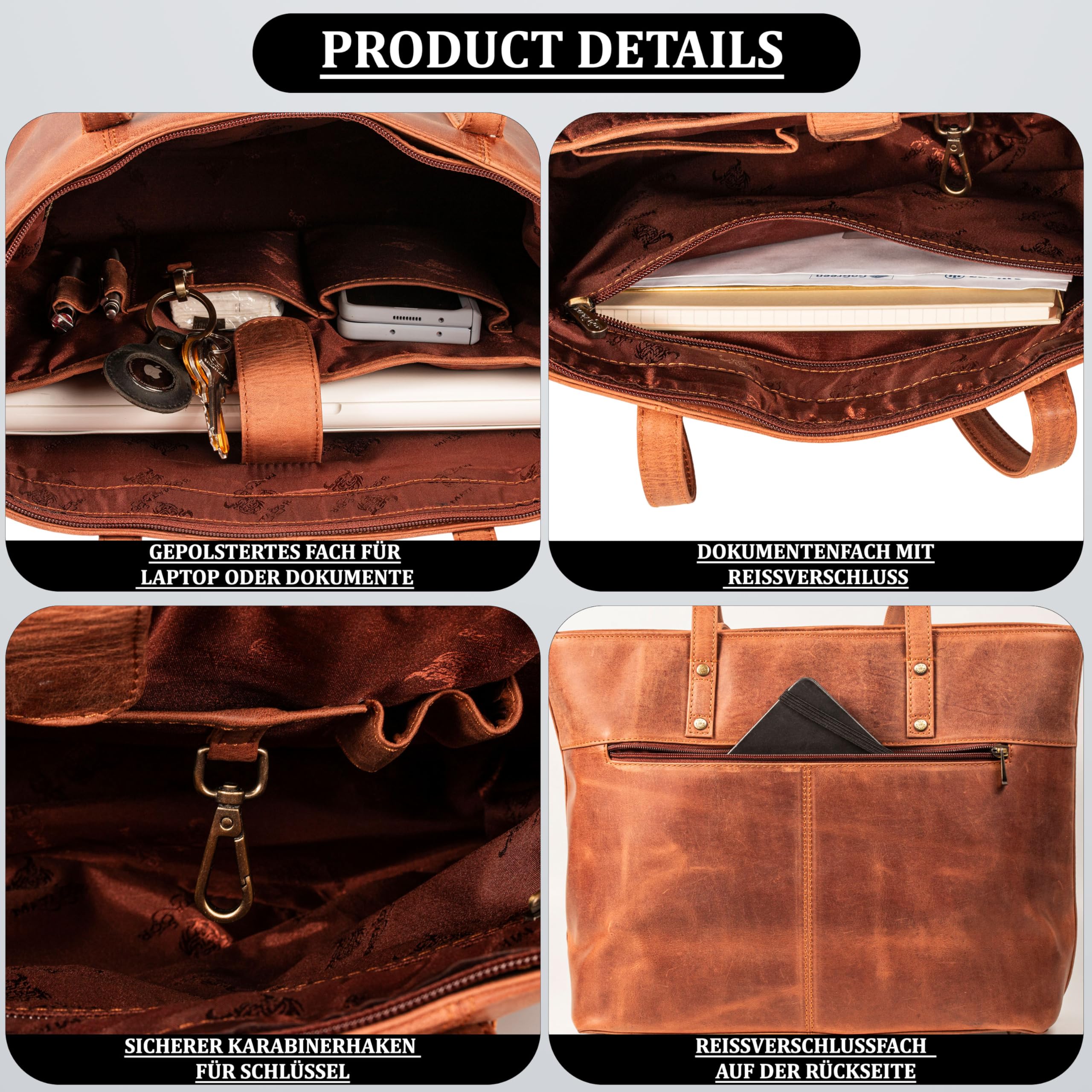 MATADOR #PARIS Grand sac de shopping en cuir pour femme - Élégant sac à bandoulière pour le bureau, sac de travail avec beaucoup d'espace - Sac Hobo - Sac fourre-tout ou sac fourre-tout - Parfait pour