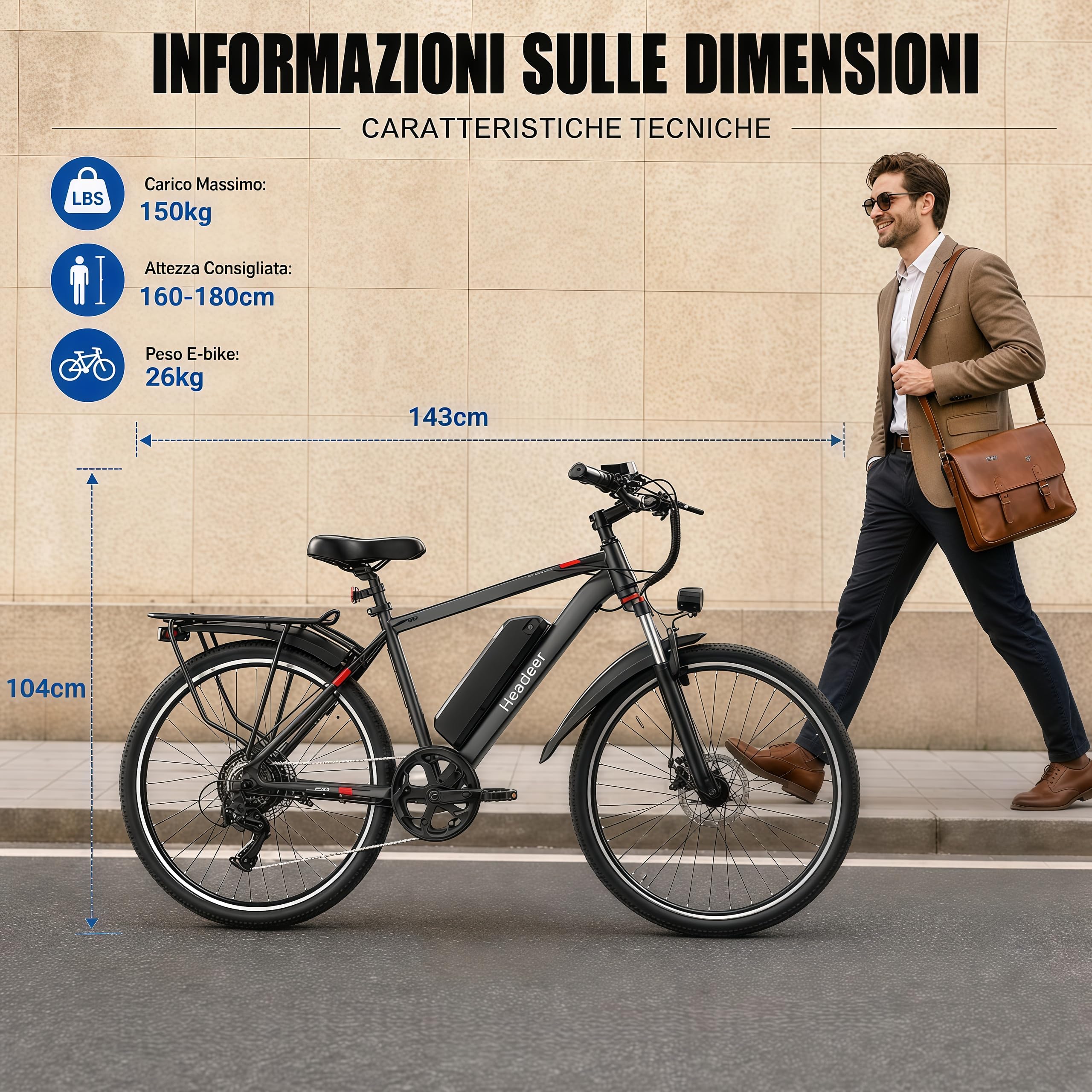 Bici Elettrica BK900 26" Mountain Adulti, Batteria Litio 48V 15Ah Rimovibile, Freni a disco meccanici, Forcella Ammortizzata, 5 Assistenze, Autonomia 90‑120km, Velocità 25km/h, Portapacchi Posteriore