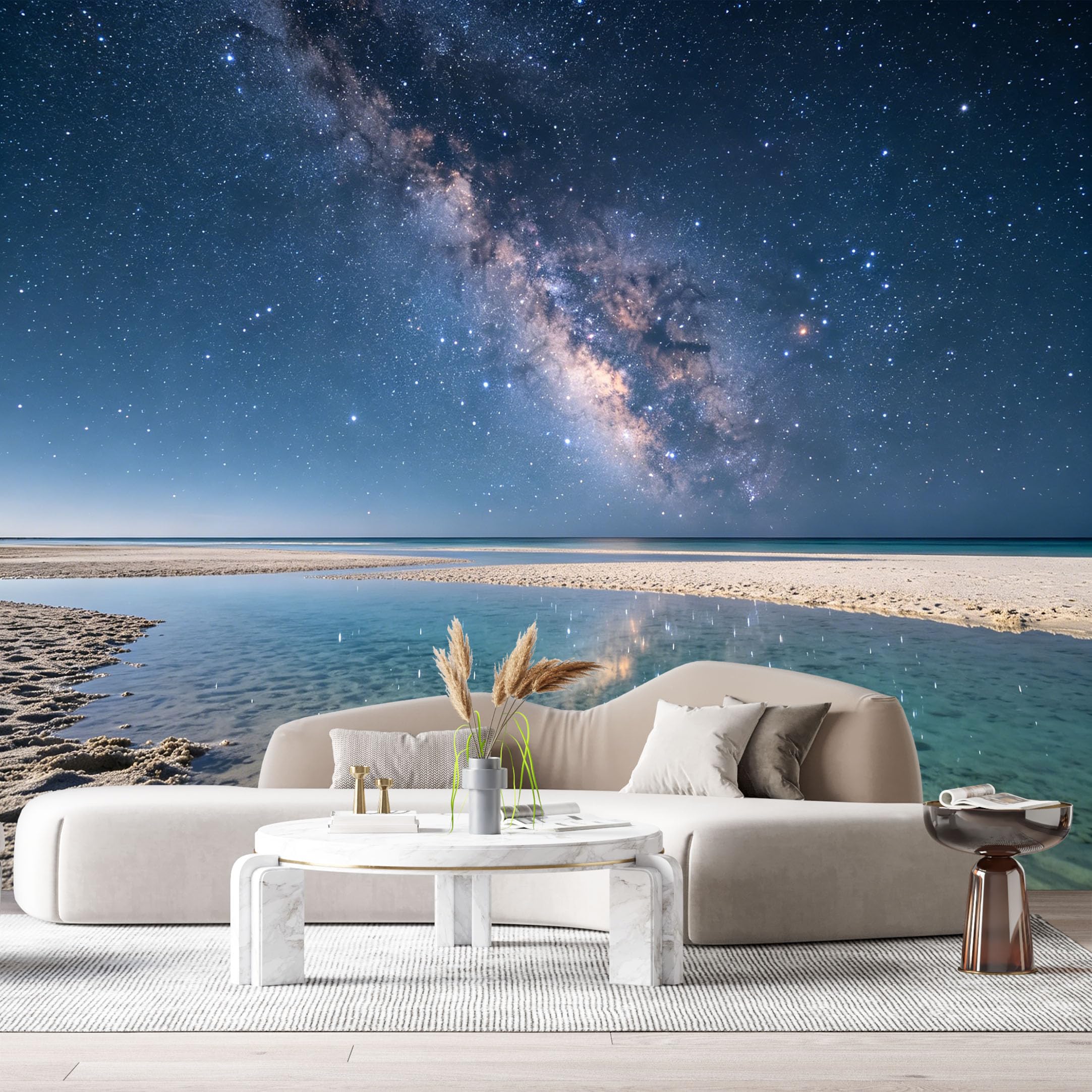 Custom Size Wall Murals Night Sky Milky Way Galaxy Coastal Landscape 3D SelfAdhesiveWall Fabric Removable Wallpaper Wall Decor for Living Room Bedroom Bathroom