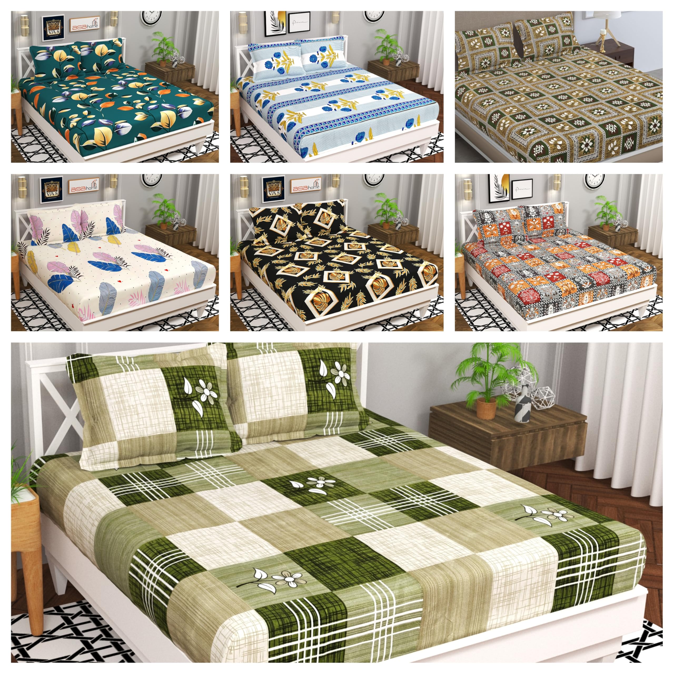 BSB HOME Combo of 7-Piece Double Bedsheet Set – Abstract and Jaipuri Designs, Perfect for Every Bedroom Ultra Soft, Fade-Resistant & Durable Breathable & Wrinkle Free with 14 Pillow Covers-Multicolor-image-49