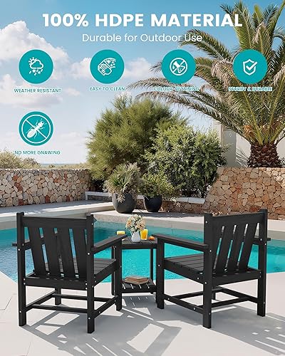 Miniatura 6 de SERWALL Juego de 3 piezas de sillas Adirondack para todo tipo de clima, con mesa auxiliar, material HDPE, muebles de patio al aire libre para