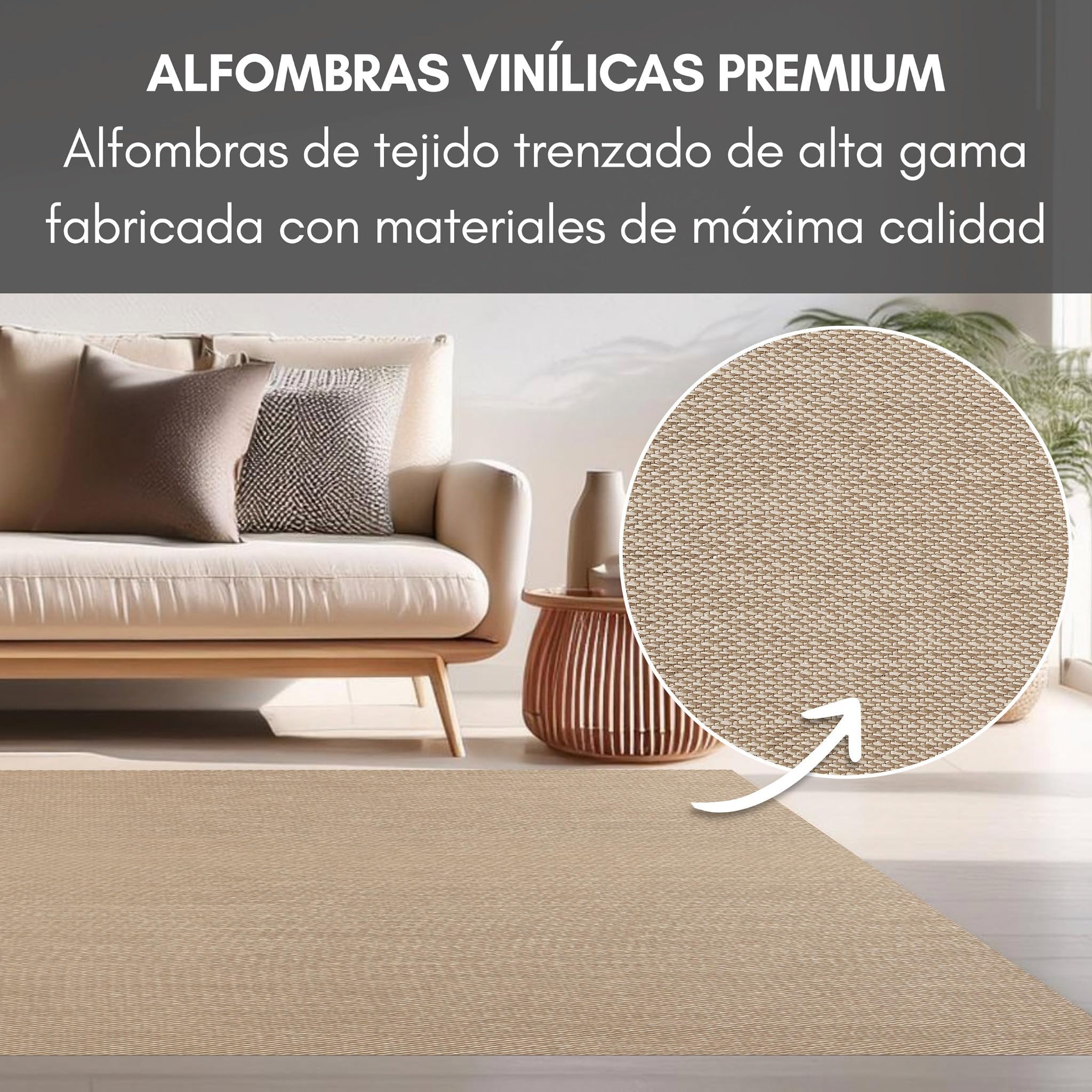 STORESDECO Alfombra vinílica de Tejido Trenzado Premium de Alta Gama. Lavable Antideslizante y extraplana. Materiales Resistentes de máxima Calidad Color Beige 80 x 150 cm