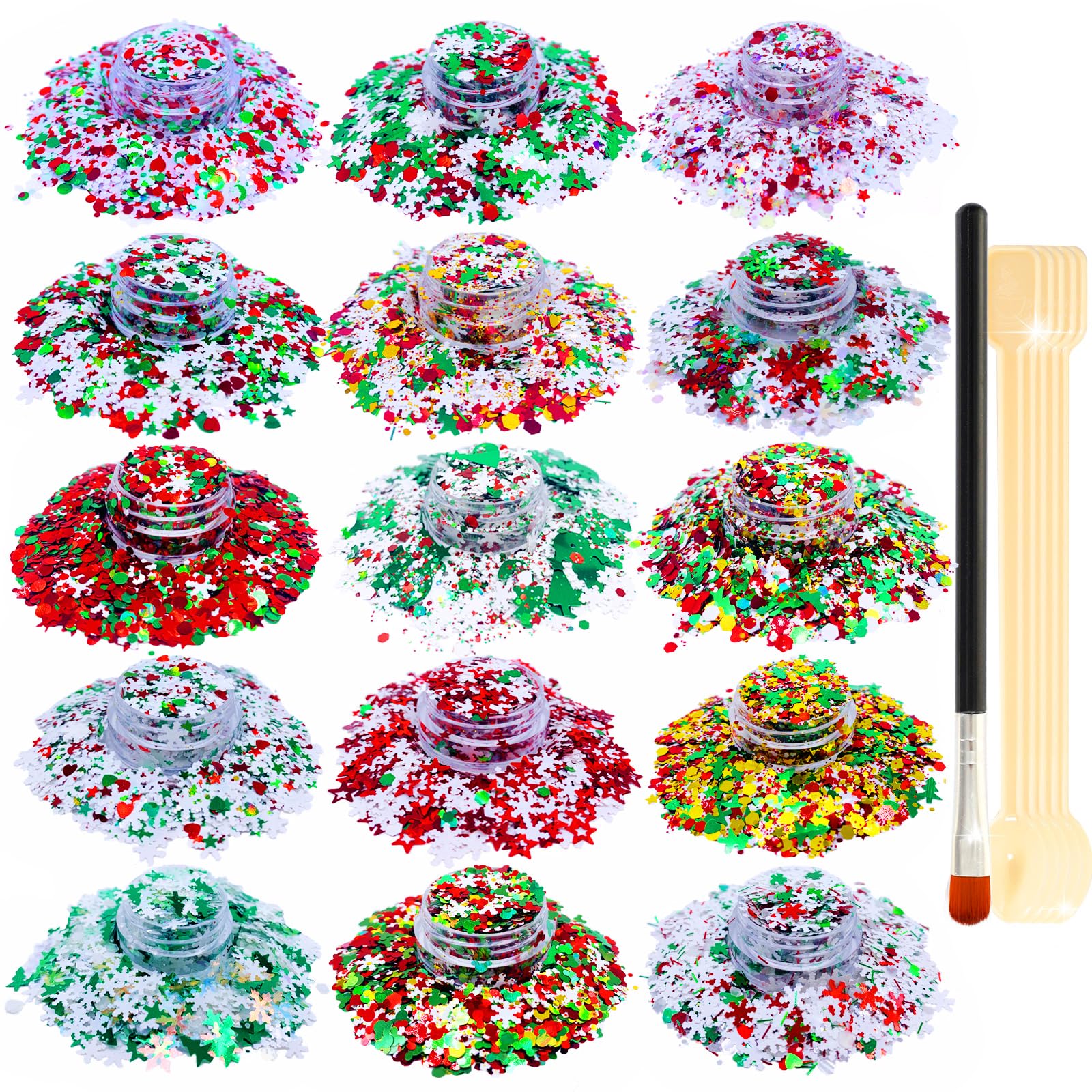 Glitter SUPGIFT 15 Colors 130g Holographic Christmas Snowflake Tree Heart Star Pentagram Chunky Cosmetic Laser Sequins for Makeup Hair Body Nail Art