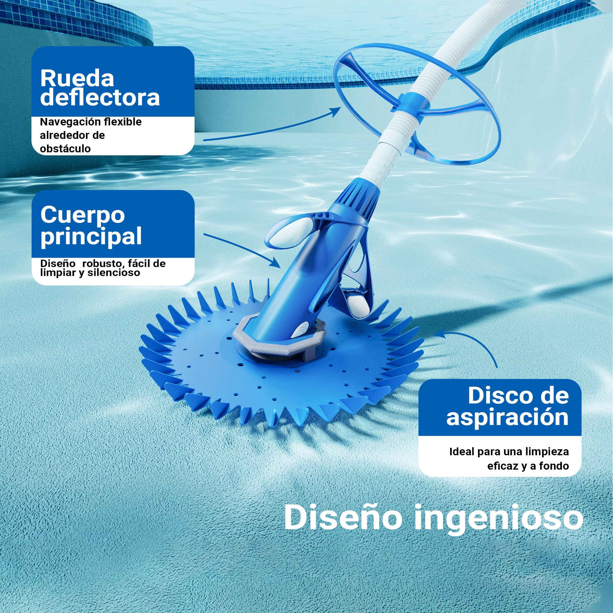 Limpiafondos de Piscinas automático Incluye 12 mangueras Aspirador Limpiador de Suelos de Piscinas Azul