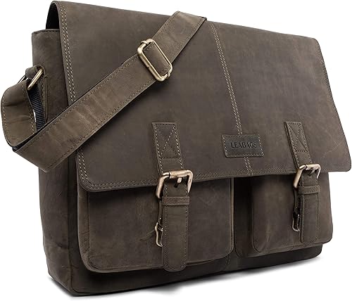 Miniatura 2 de LEABAGS Maletines de cuero para hombre - Bolso Cambridge de cuero genuino para portátil de 15 pulgadas - Bolso de mensajero vintage