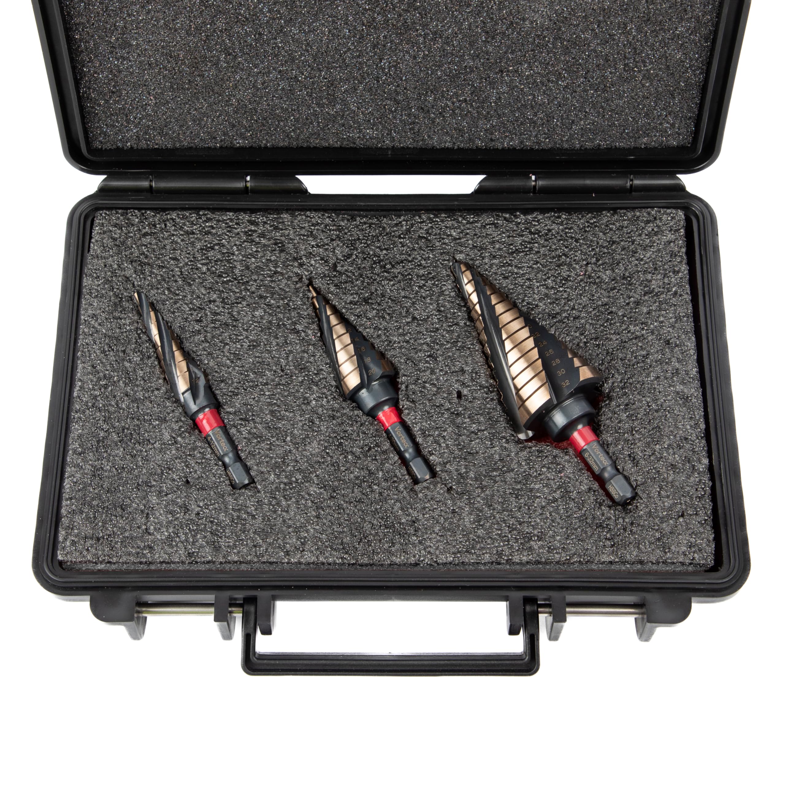 C.K Tools zestaw wierteł fazowych HSS Cobalt 3-częściowy zestaw wierteł stopniowych 4-32 mm, 5% stal szybkotnąca kobaltowa, Quick-Lock sześciokątny trzpień do stali nierdzewnej i blachy, zestaw