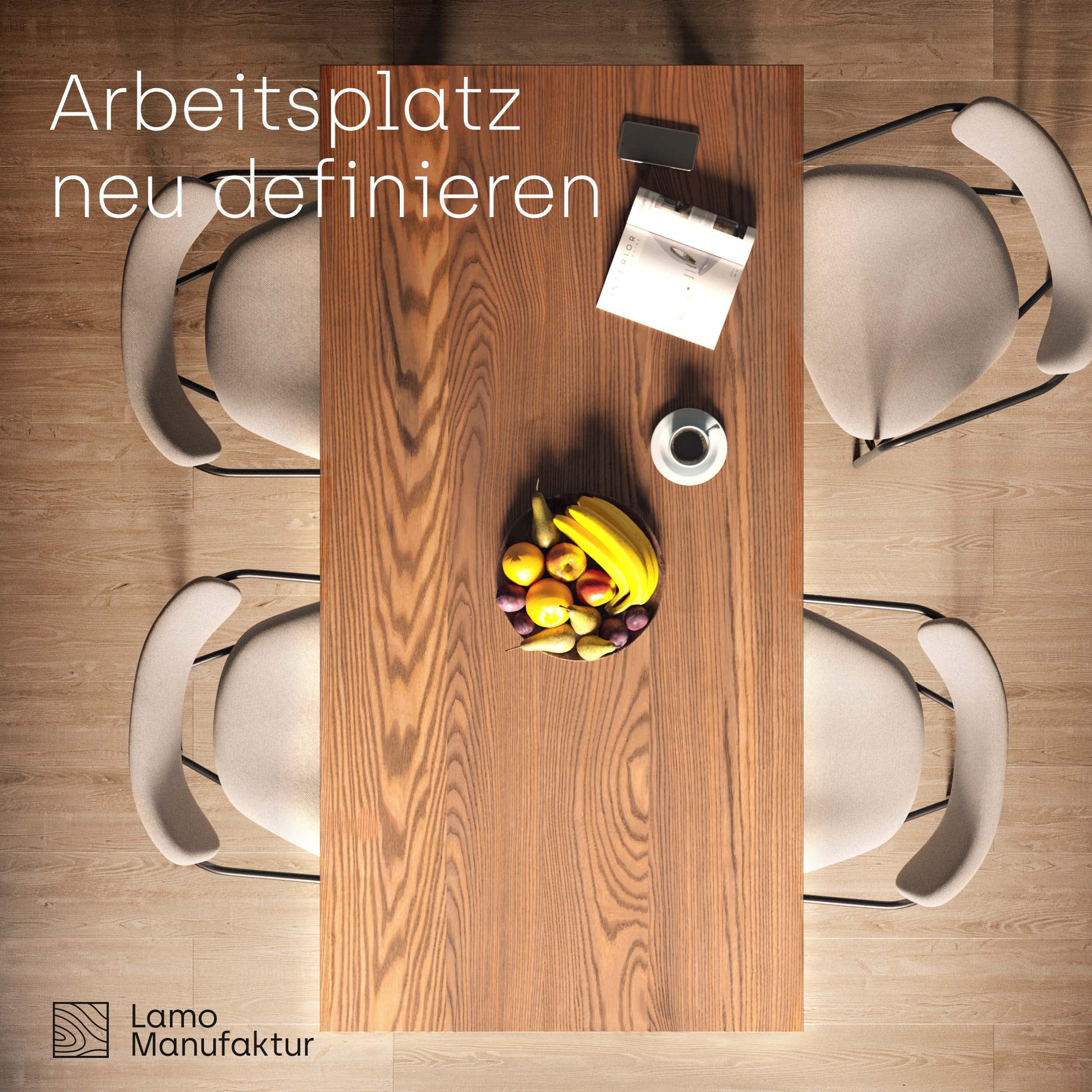 LAMO Manufaktur tavolino in legno con bordo dritto, tavolino da caffe, tavolo da cucina 60x60x76 cm (LxWxH), Modern, Frassino Naturale/acciaio grezzo laccato, LBG-01-A-002-0000M