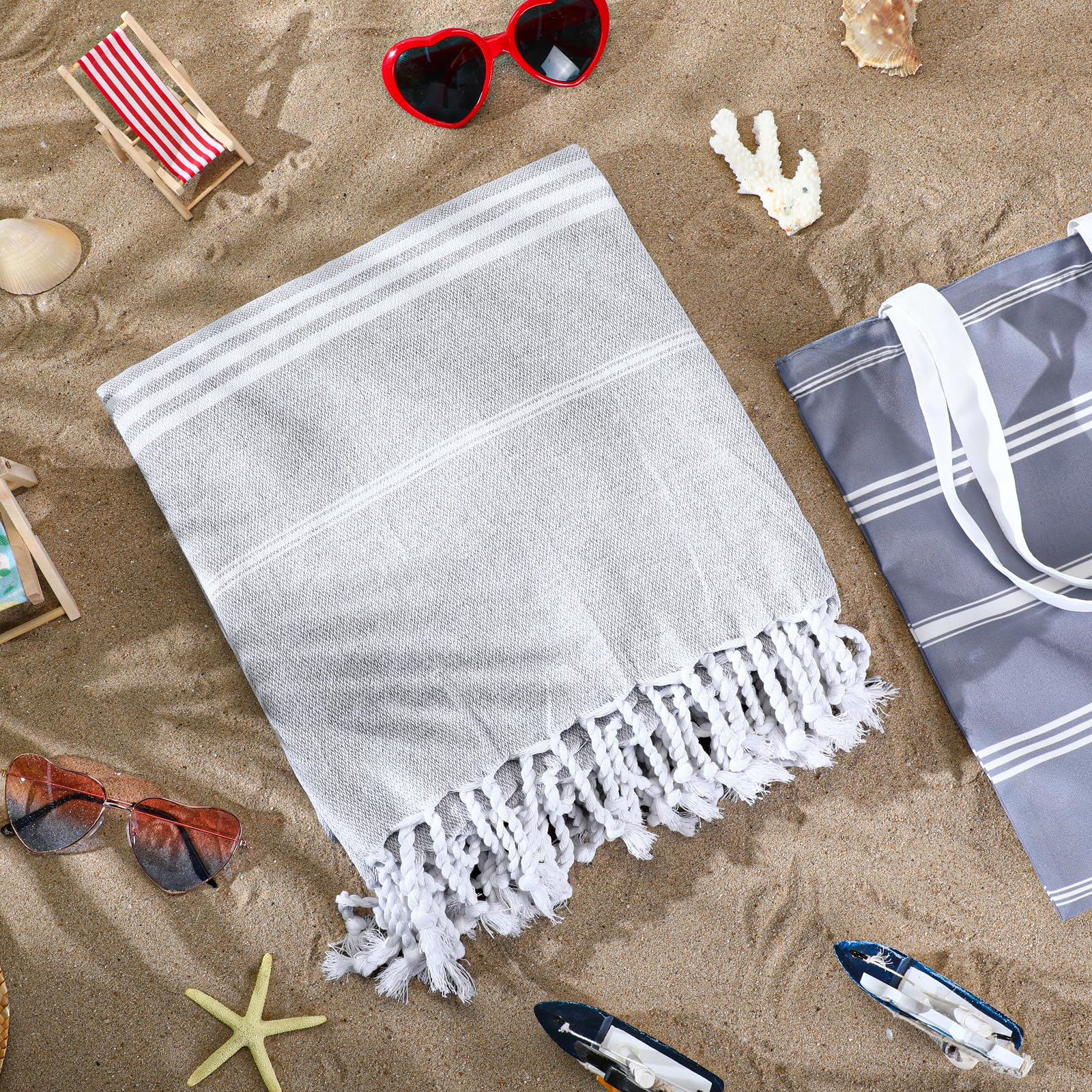 SmoothNovelty Paquete de 2 toallas de playa turcas con bolsa, de 98 x 98 pulgadas, toalla turca de gran tamaño, manta de playa turca extragrande, manta de algodón ligera para verano, piscina, baño,