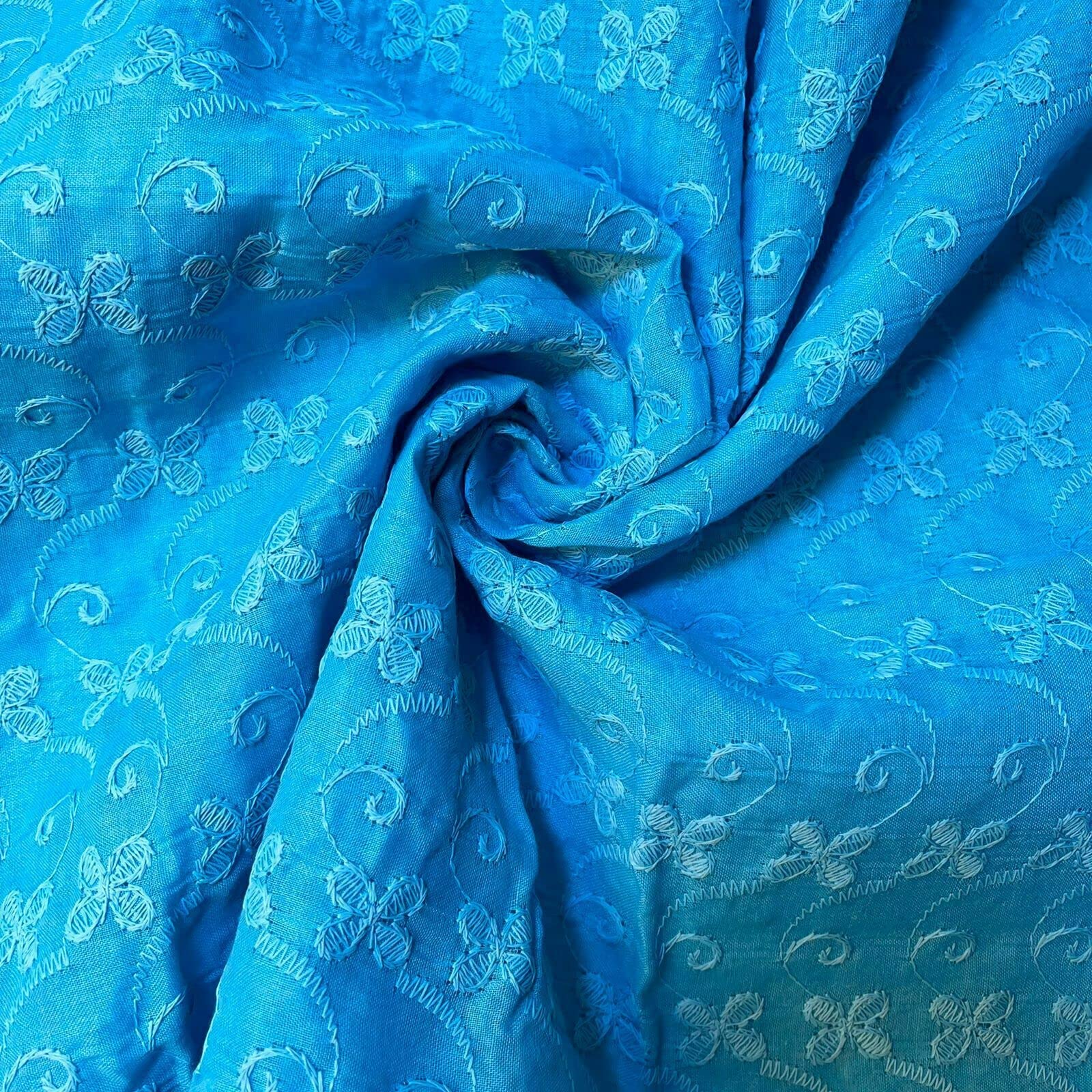 Indian 100% Cotton Lawn All Over Border Broderie Anglaise Embroidered Dress Craft Fabric Material 44"