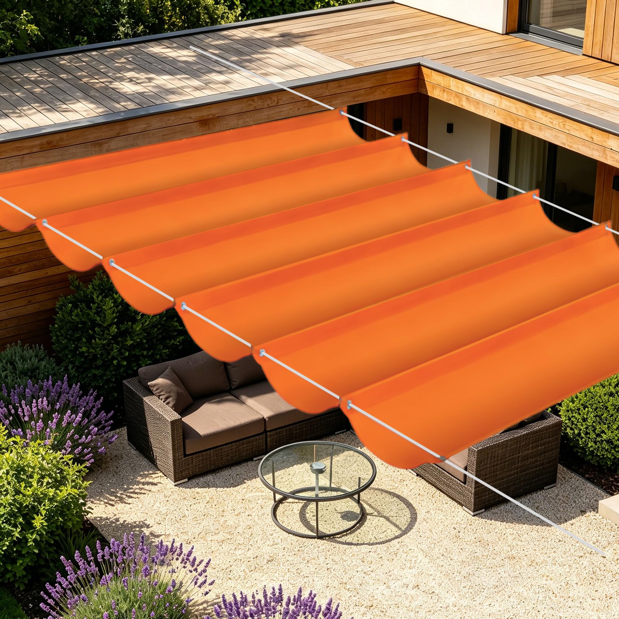 Toile ombrage rétractable vague 350x290 cm imperméable pour terrasse