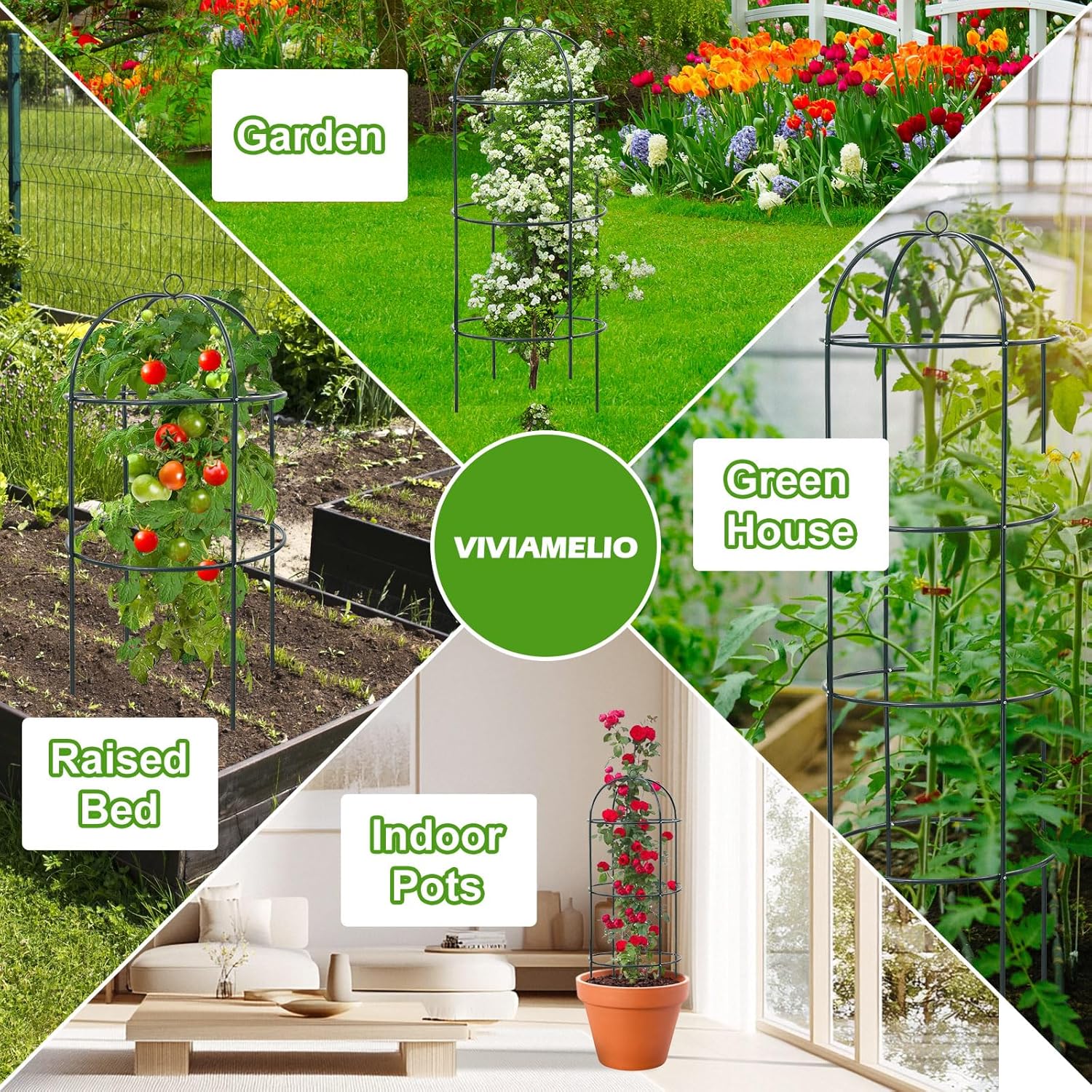 2Pcs Trellis for Climbing Plants Outdoor, 60" Tall Heavy Duty Metal Obelisk Garden Trellis Climbing Plant Support for Tomatos Cucumber Potted Vine Flower Rose Clematis Vegetable Pea Bean Trellises