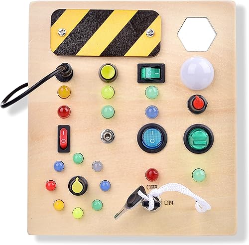Miniatura 8 de Montessori - Tablero de actividades con luz LED, 17 luces, tablero de interruptor de madera para bebé, juguete sensorial para bebés y niños