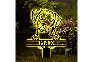 Personalized Pet Memorial Yard Art - Puggle Dog Stake with Solar LED Light