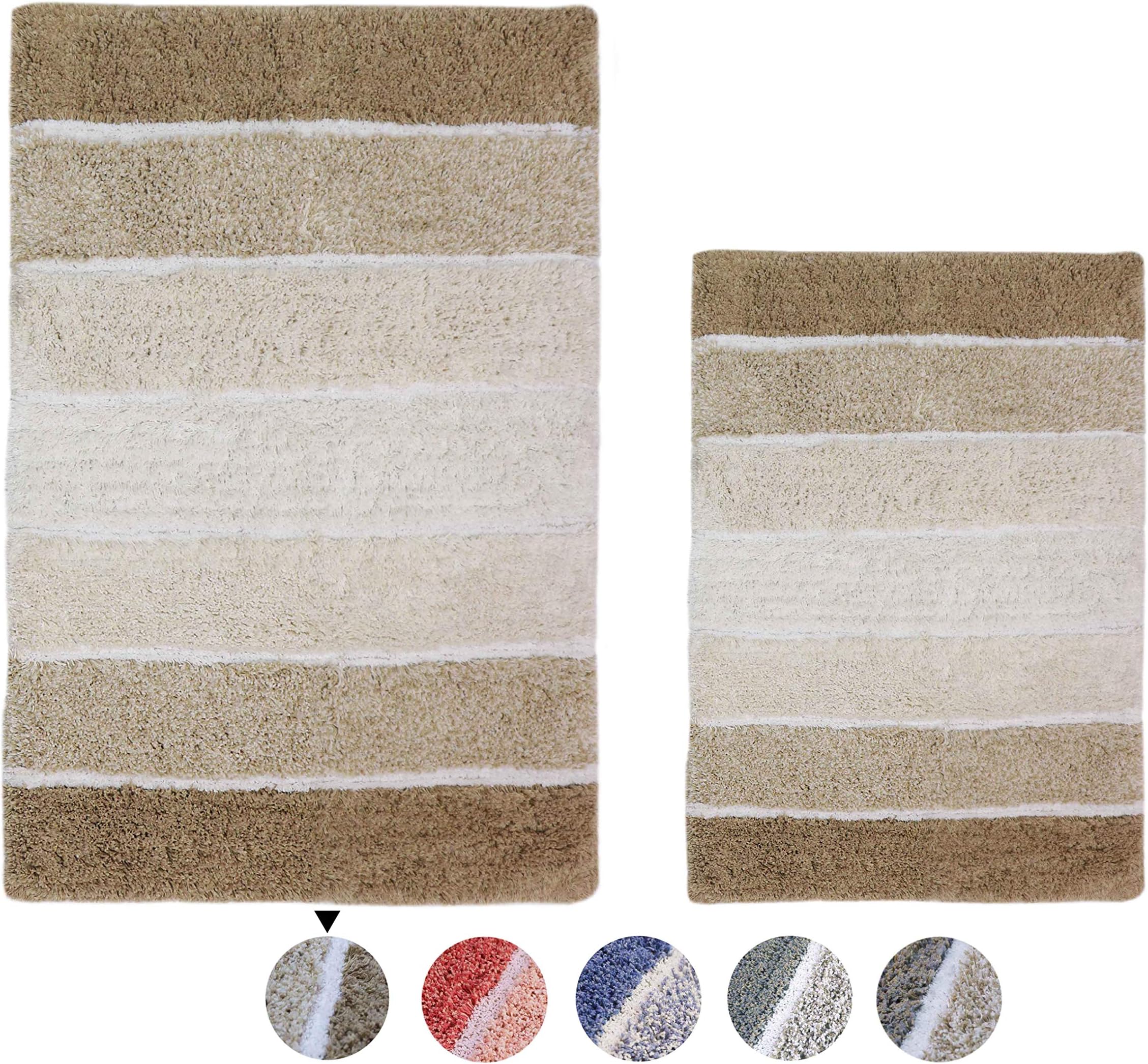 Cotton Tufted Bath Rugs | Area Rugs for Spa, Vanity Shower, Master Bathrooms, Bedroom | Water Absorbent Linens | 100% Cotton | Pack of 2 | 17’’ x 24’’ & 21’’ x 34’’ Inches | Beige