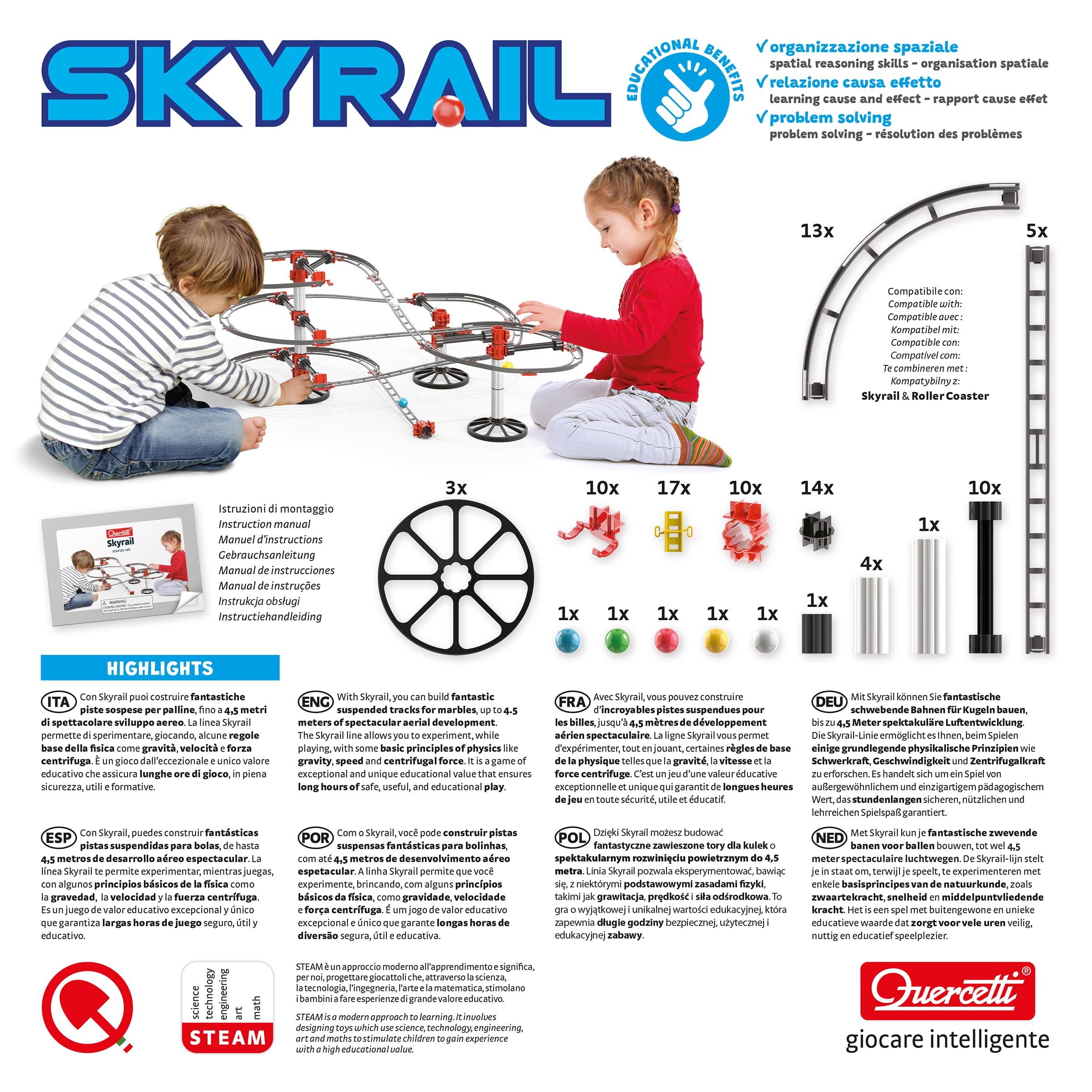 Quercetti - 6429 Skyrail Starter Set, Jeu De Construction - Circuit De