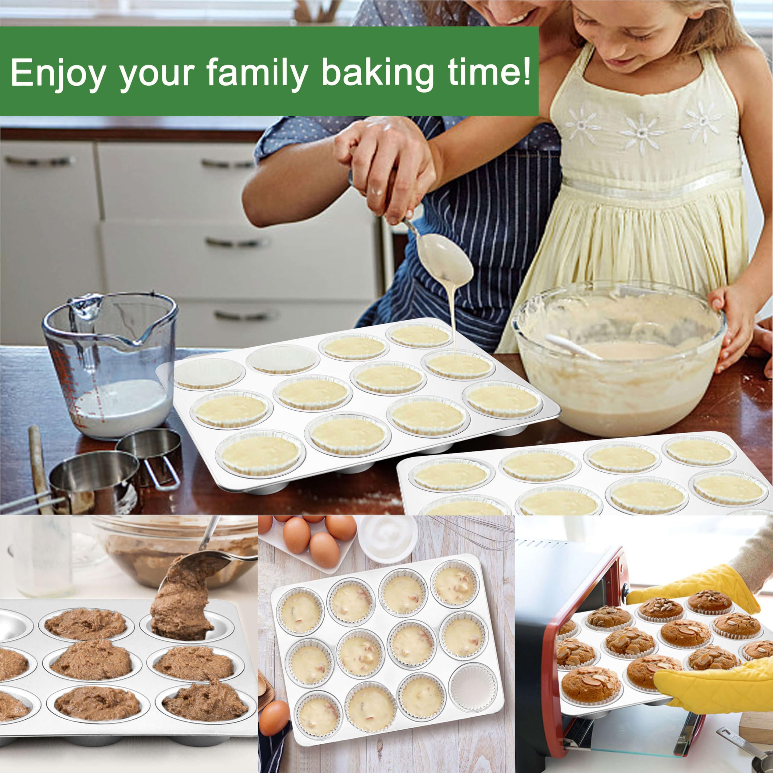 Herogo Muffinform aus Edelstahl für 12 Muffins, Quiches, Metall, antihaftbeschichtet, für Backen, Mini-Brownie, normale Größe und leicht zu reinigen, ofen- und spülmaschinenfest, 3 Stück