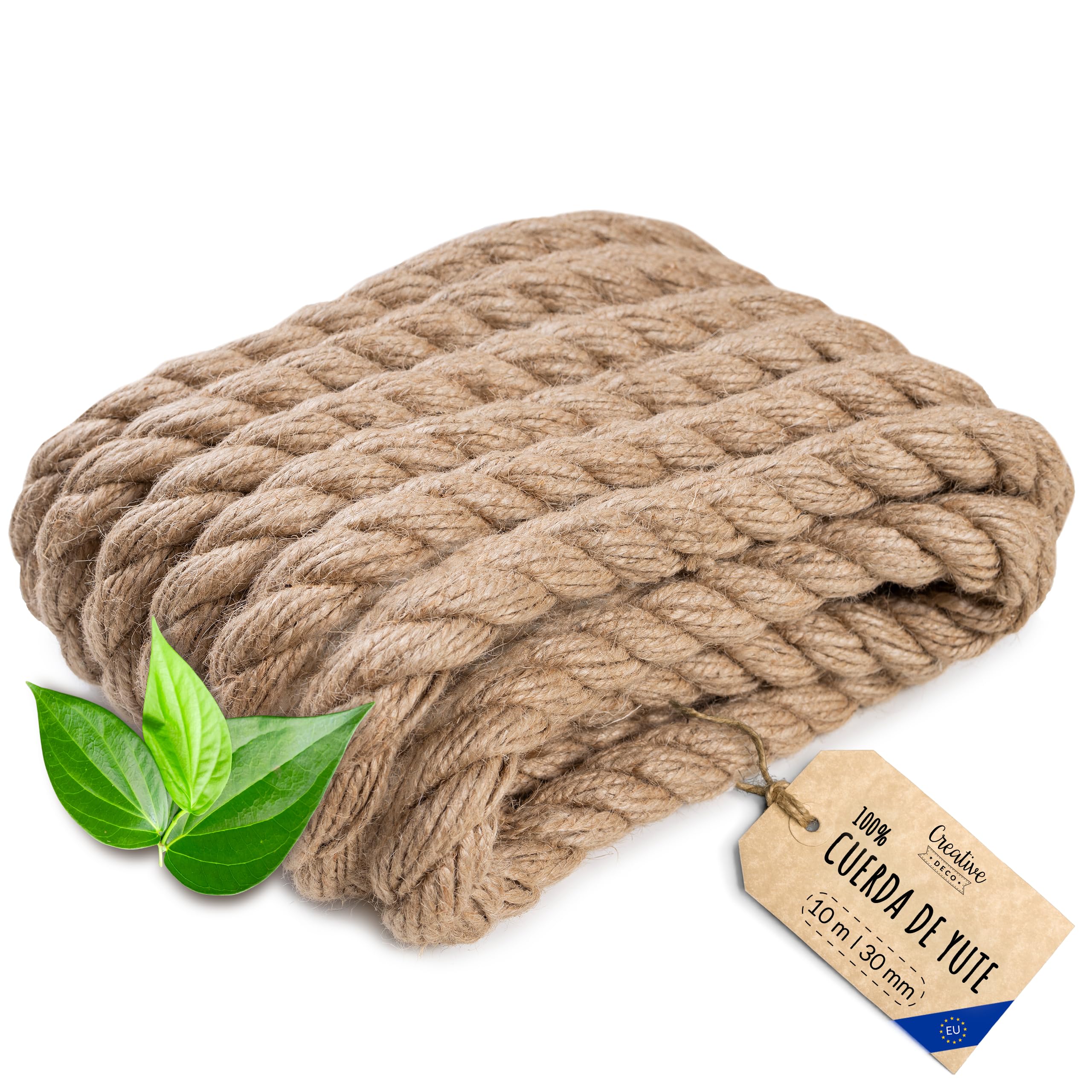 Creative Deco 10m Cuerda de Yute | 30mm de Grosor | Cuerda Fuerte Y Duradera | Trenzada | Color Marrón Natural Jardinería, Decoración De Interiores, Proyectos De Bricolaje Y Artesanía