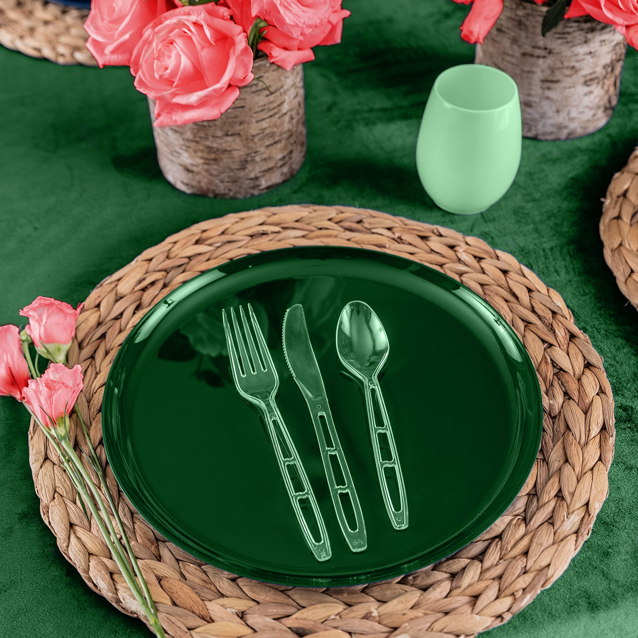 Party Bargains Emerald Clear Plastic Silverware 360 pcs Set: 180 Forks, 120 Spoons, 60 Knives. Heavy Duty Elegant Cutlery Disposable Utensils Combo Pack Fundraising, Catering, Galas, Cocktail Parties