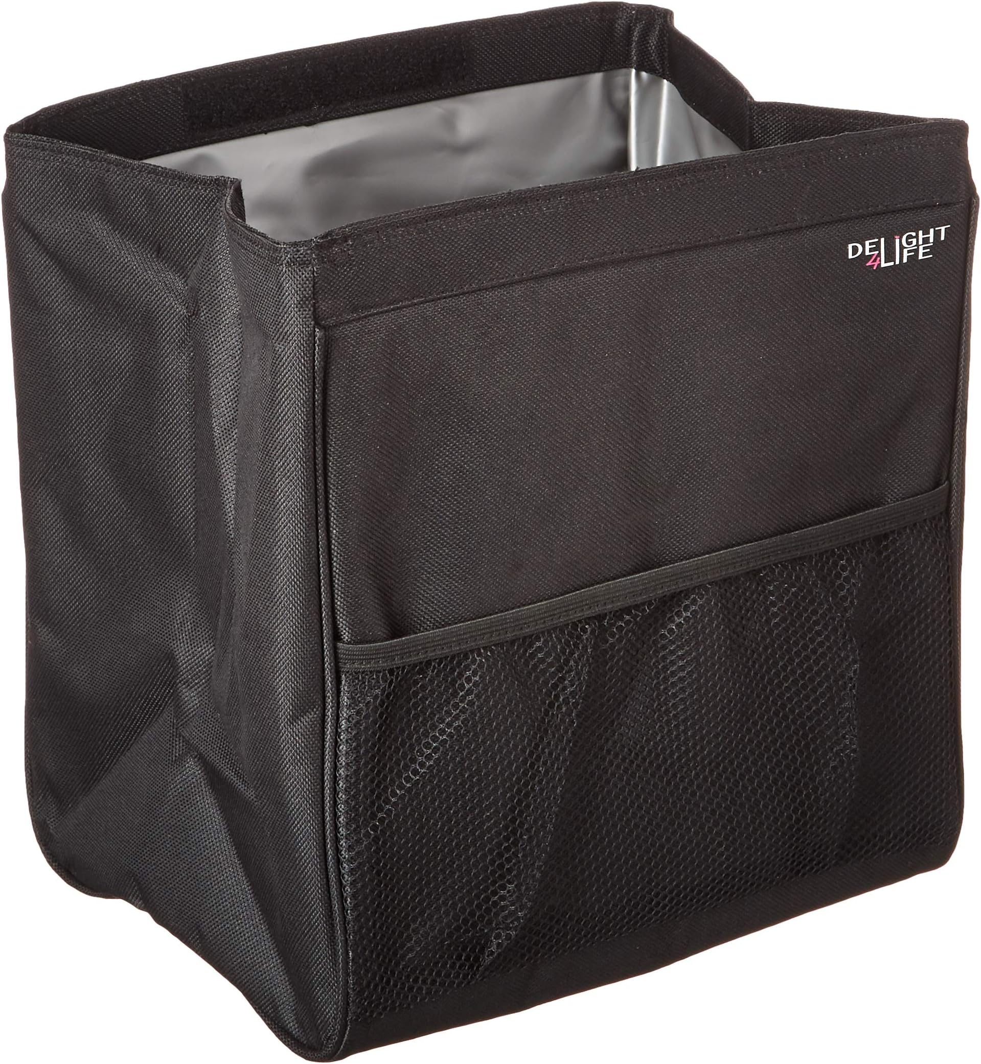 DELIGHT4LIFE Car Garbage Can - Auto Trash Bin Sturdy X-Large Storage Place Car Trash Can and Organizer Waterproof Liner Front Mesh Pocket Hanging Front Back Seat or Stand on The Floor Garbage Bag