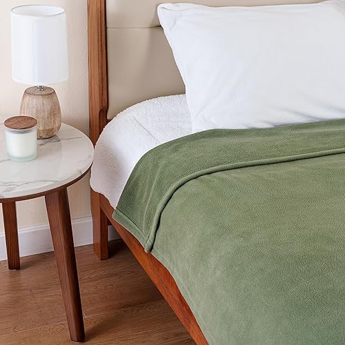 Miniatura 5 de Berkshire Blanket Manta de microforro polar tamaño King de color verde salvia oscuro, ligera, suave y transpirable, manta de microforro polar de