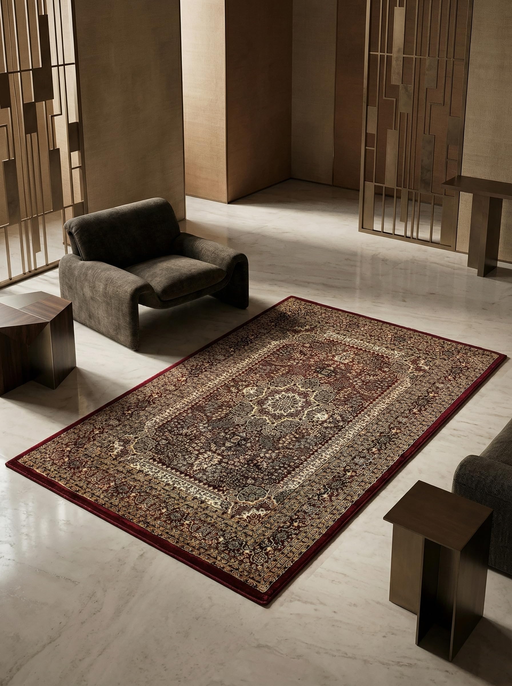 Tapis oriental rouge 300x400 cm à poils courts lavable ALETSCH pour salon