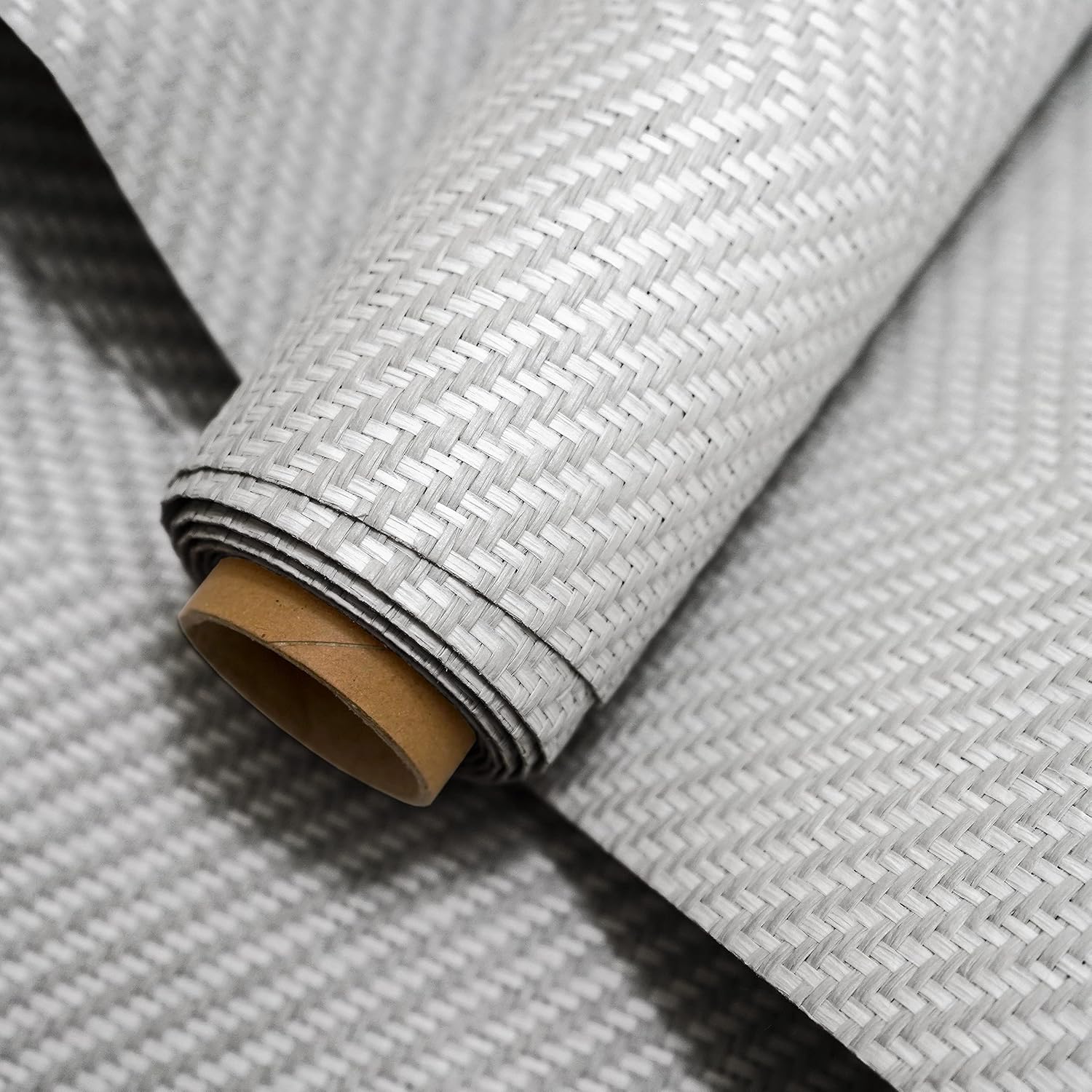 Ansehan Wallcovering W814 Herringbone Collection 36" W x 8 Yard L, Natural Paper Weave Grasscloth Modern Texture Wallcovering for Living Room Bedroom Feature Wall, Gainsboro Grey/White