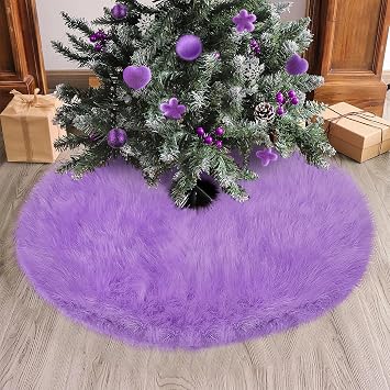 Small Purple Christmas Tree Skirt, 30 inches Fluffy Lavender Fur Tree Rug