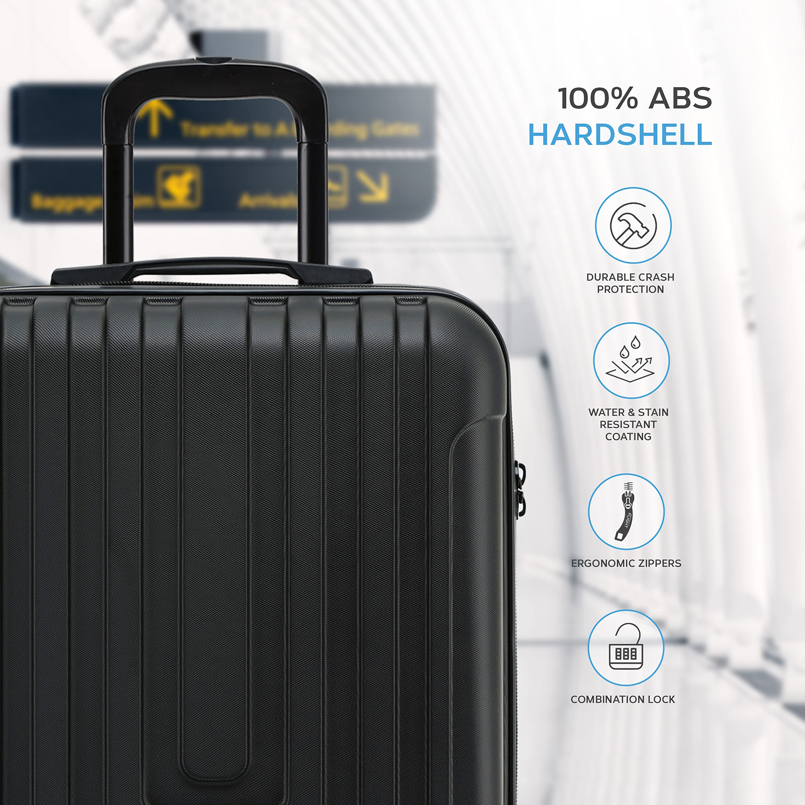 Flight Knight Premium Valigia Da Cabina Leggera Rigida - 8 Ruote Girevoli - Lucchetto Tsa Integrato E Porta Usb - Bagaglio Approvato Per Compagnie Aeree Come Easyjet E Lufthansa 55x40x23cm