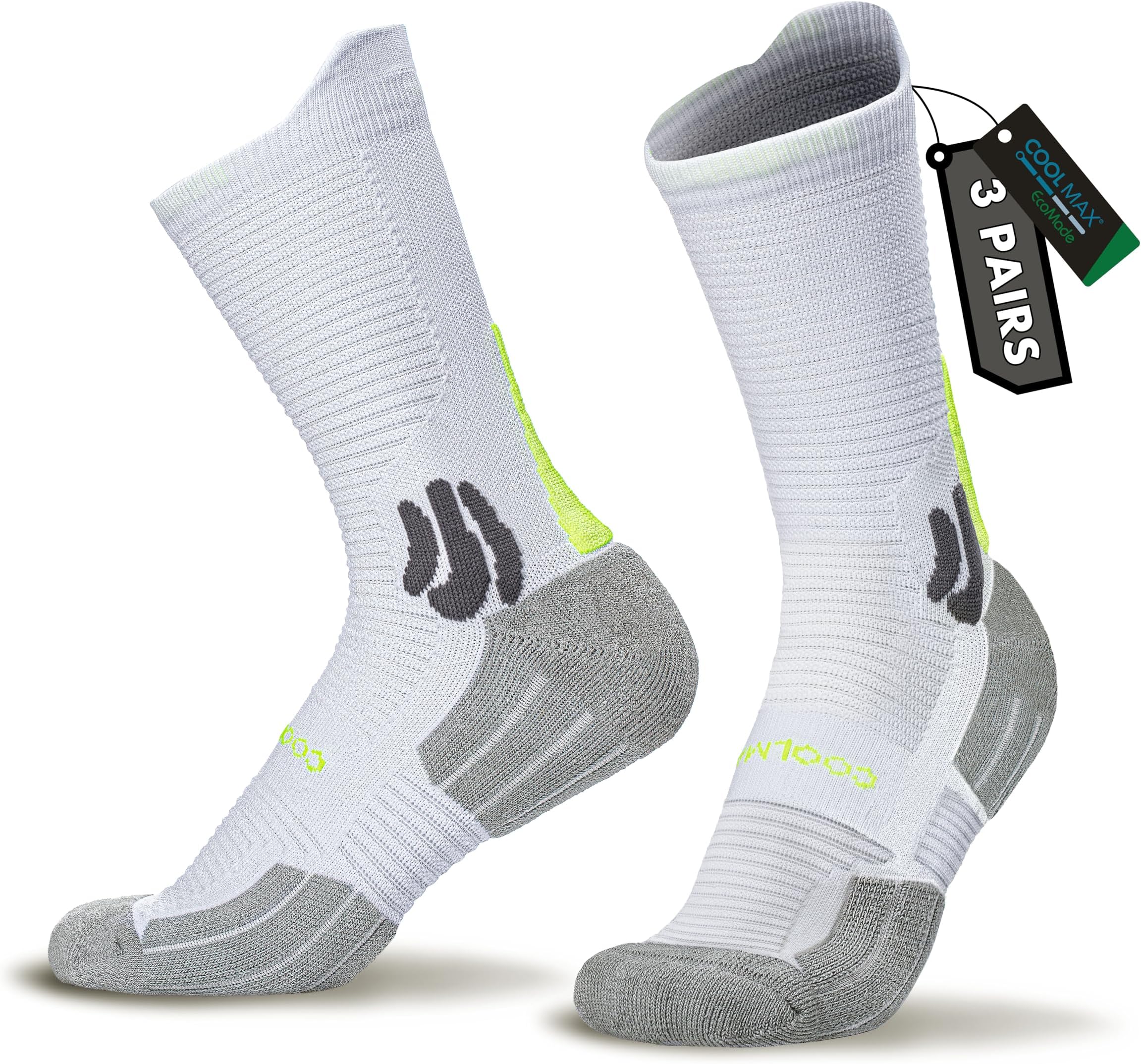 Coolmax Bamboo Viscose Running Socks 3 Pairs Crew Moisture Wicking Anti Blister Athletic Hiking Work Sock